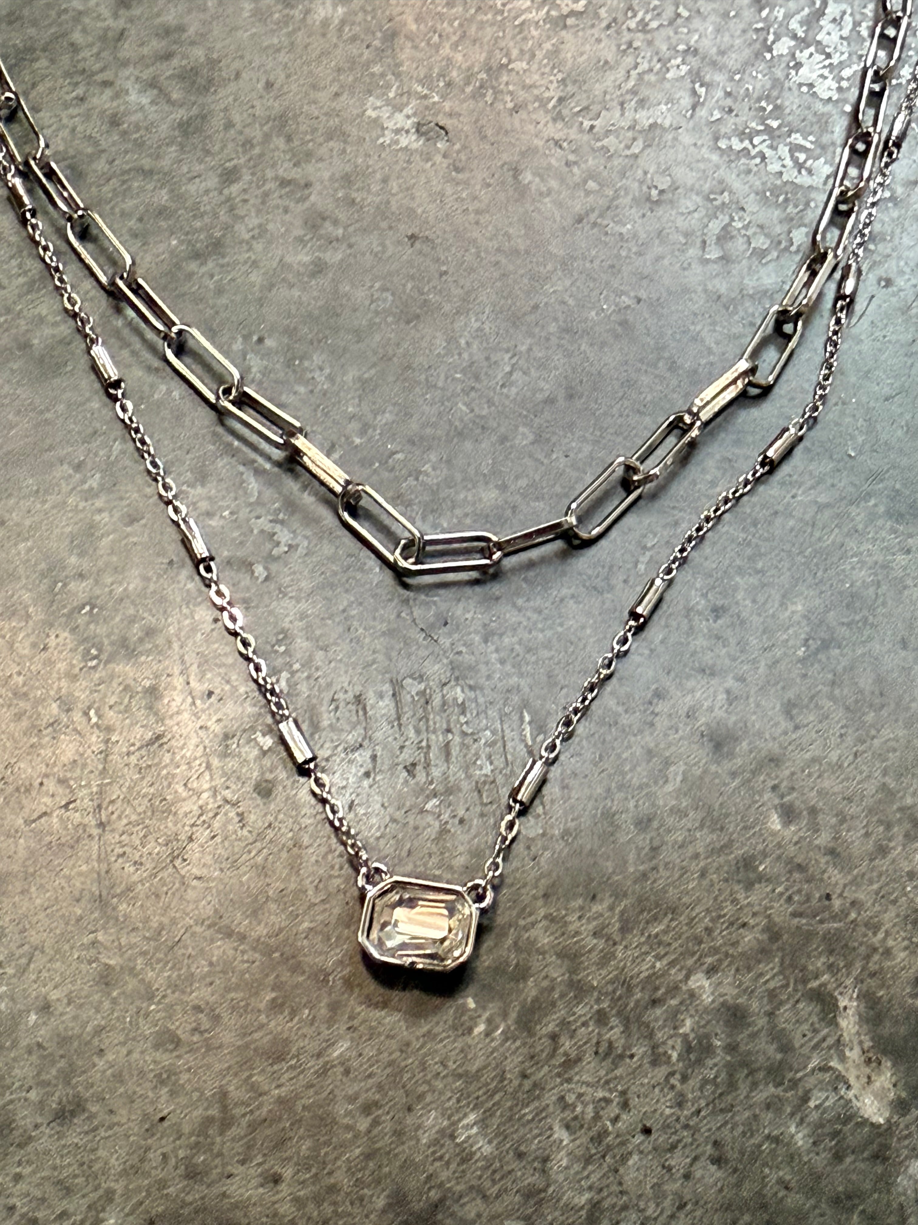 Two Strand Silver and Crystal Necklace