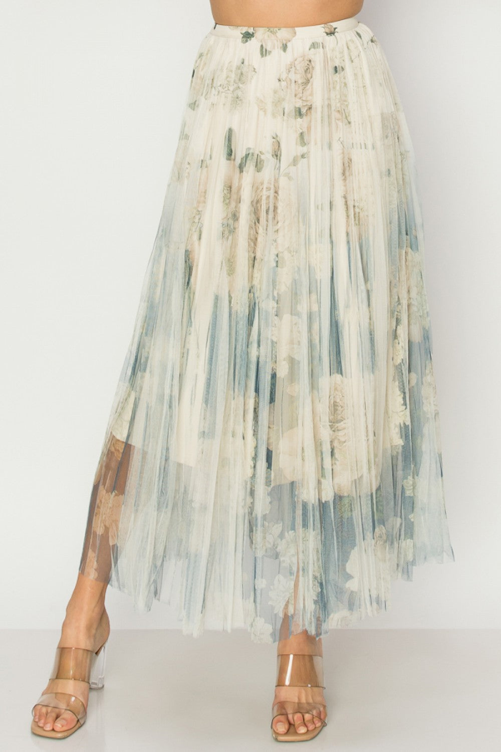 Lined Mesh Skirt with Floral Print