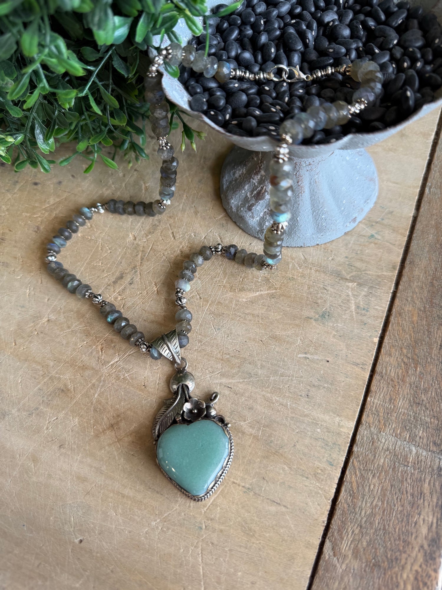 Jade Heart on Labradorite Necklace