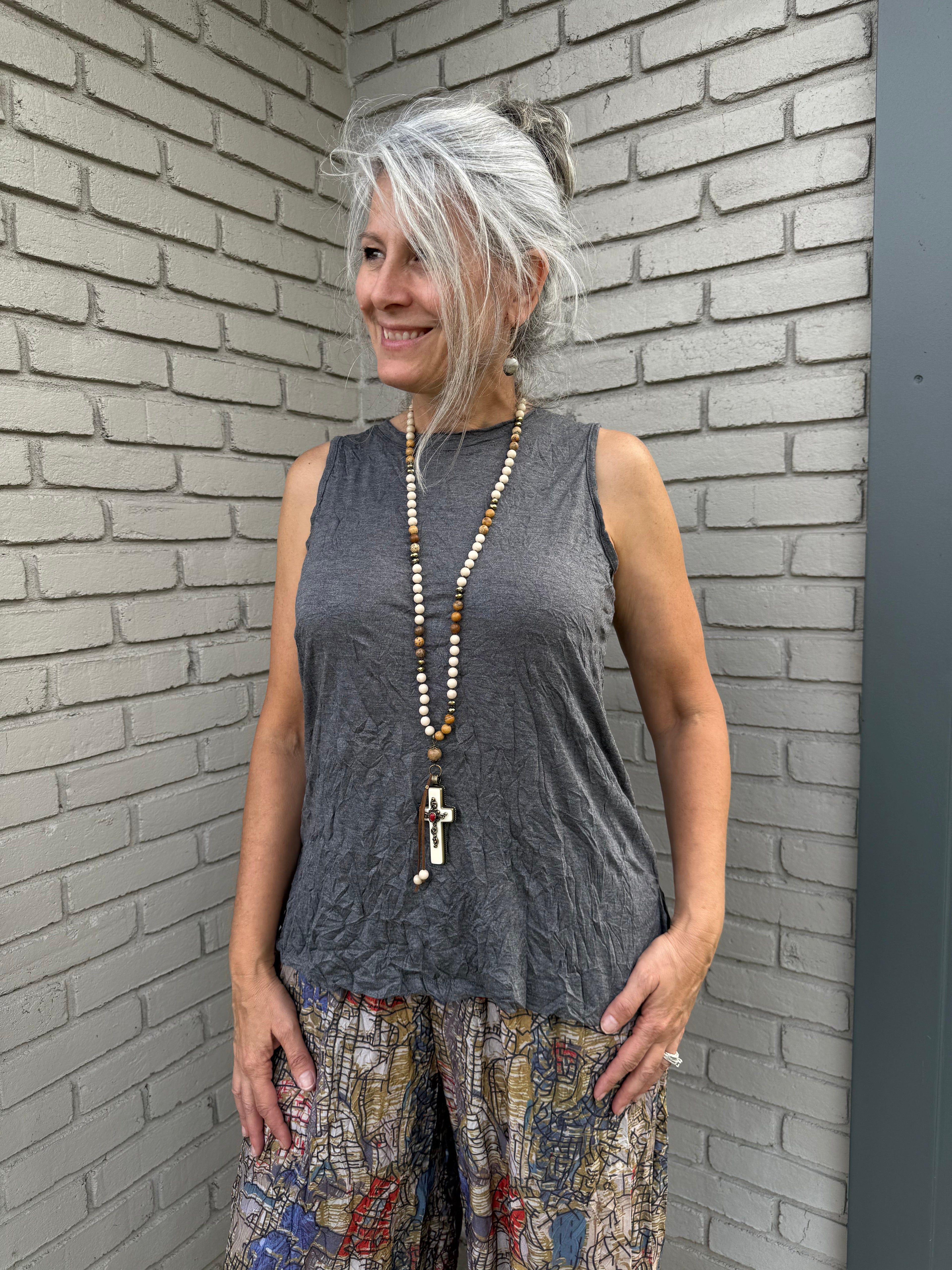 Grey Crinkle Tank Top