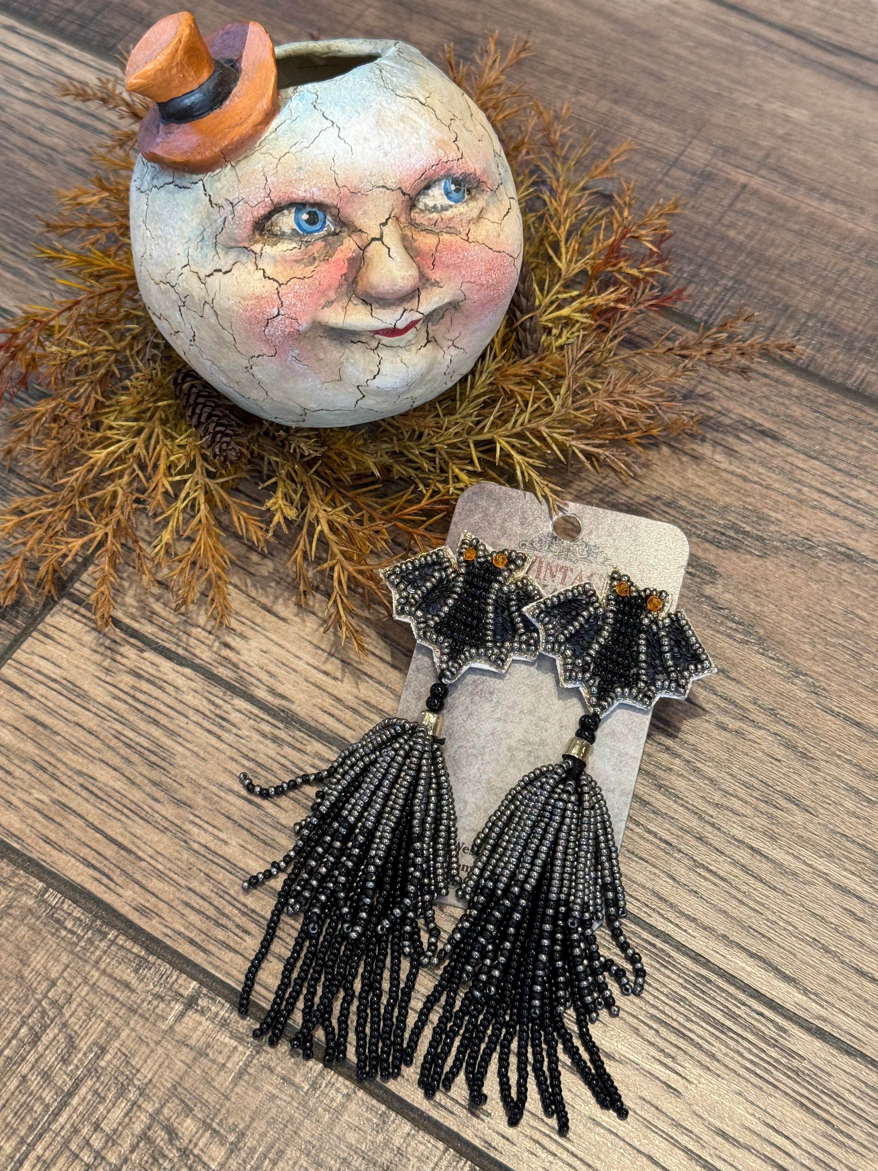Bat Seed Bead Fringe Earrings