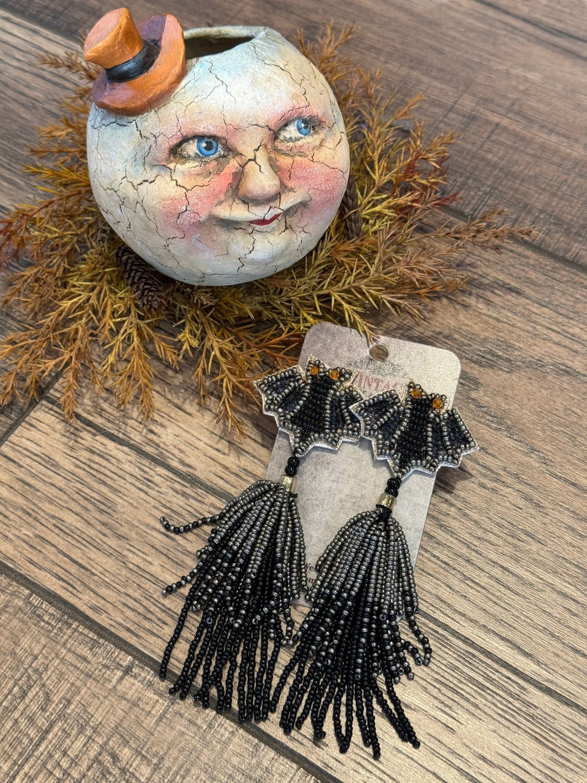 Bat Seed Bead Fringe Earrings - Vintage Vault Boutique