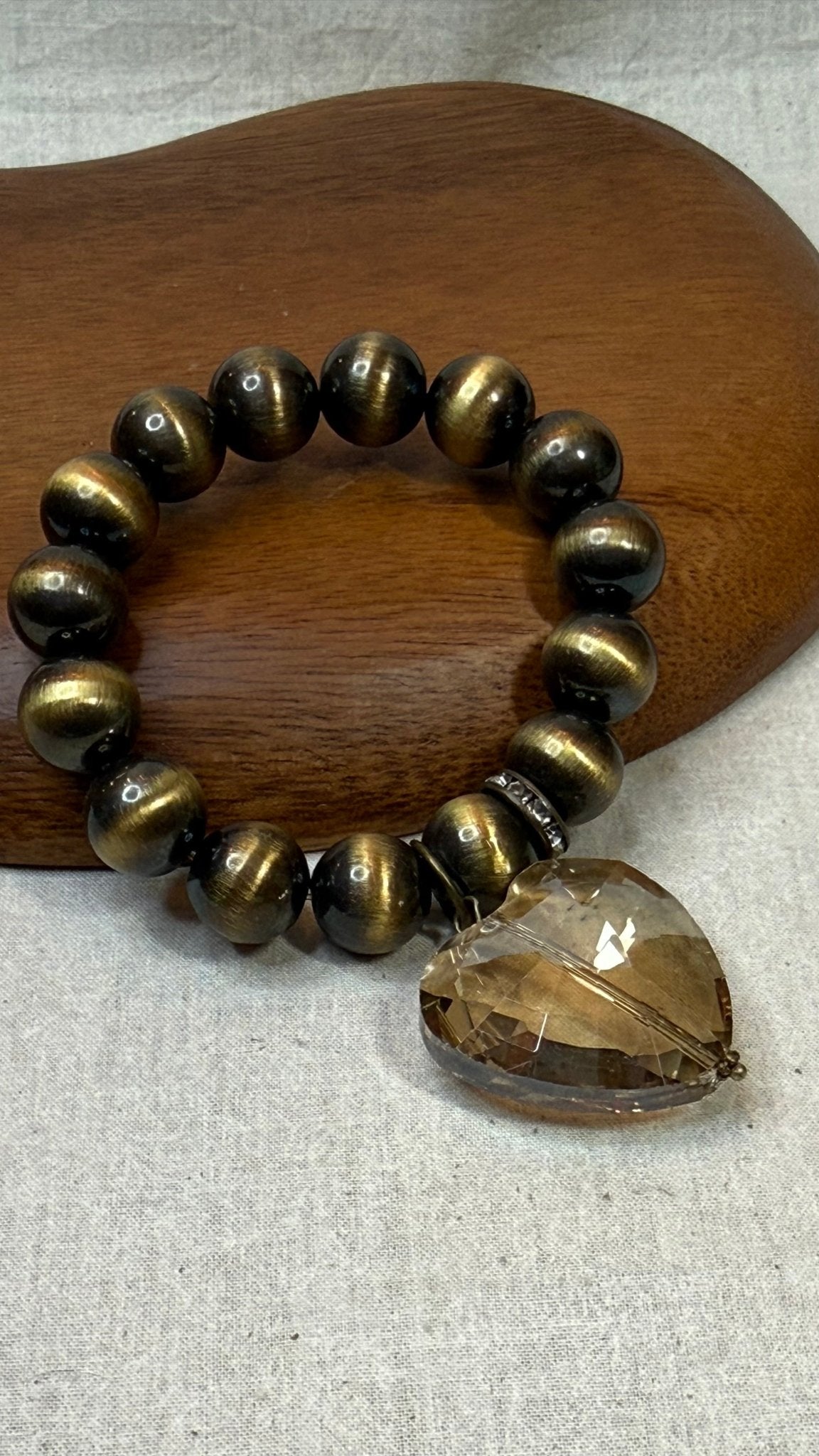 Bronze with Crystal Heart Bracelet - Vintage Vault Boutique