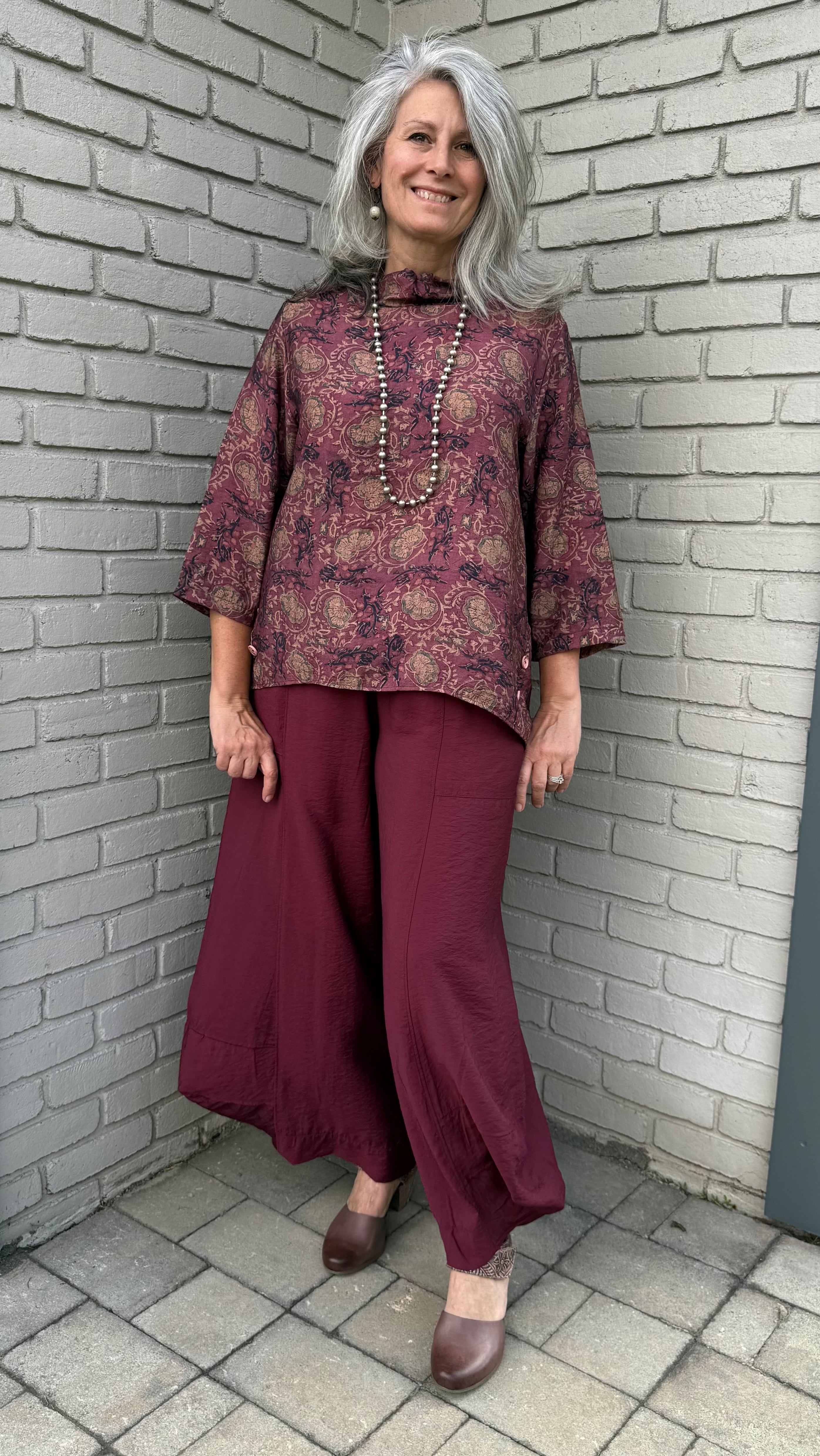 Dusty Rose Mock Neck Button Detail Top