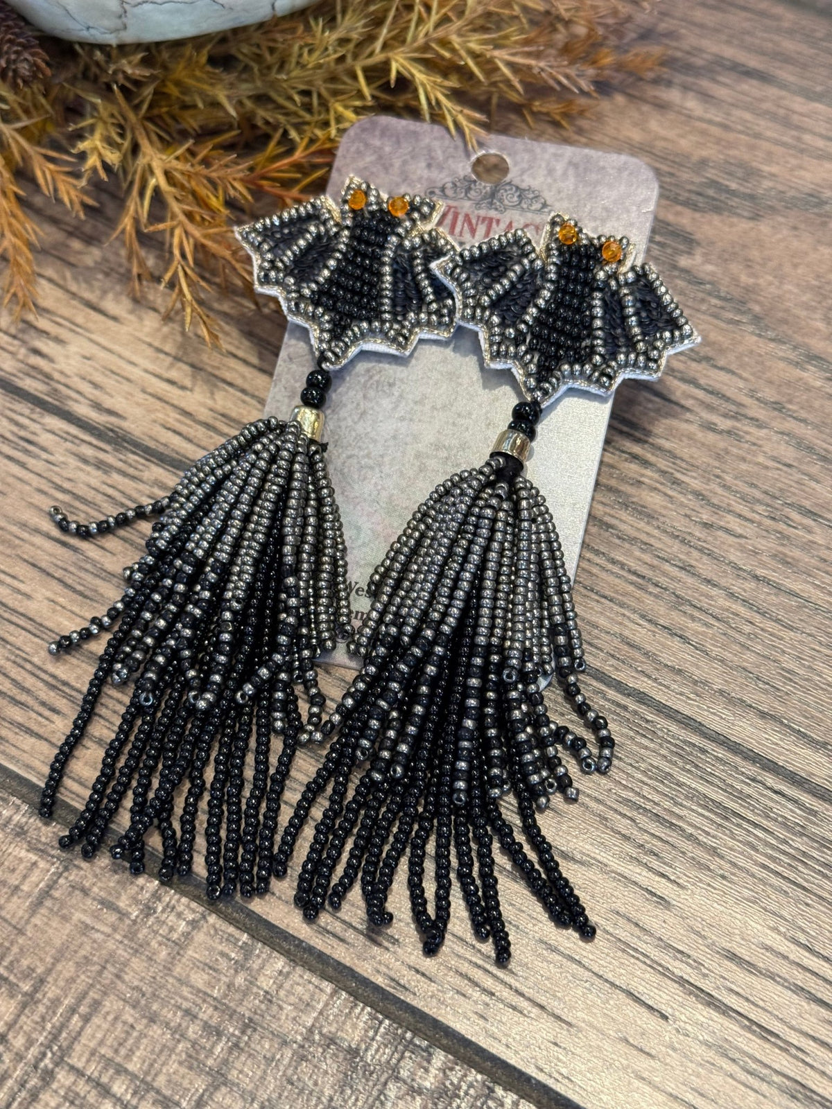 Bat Seed Bead Fringe Earrings - Vintage Vault Boutique