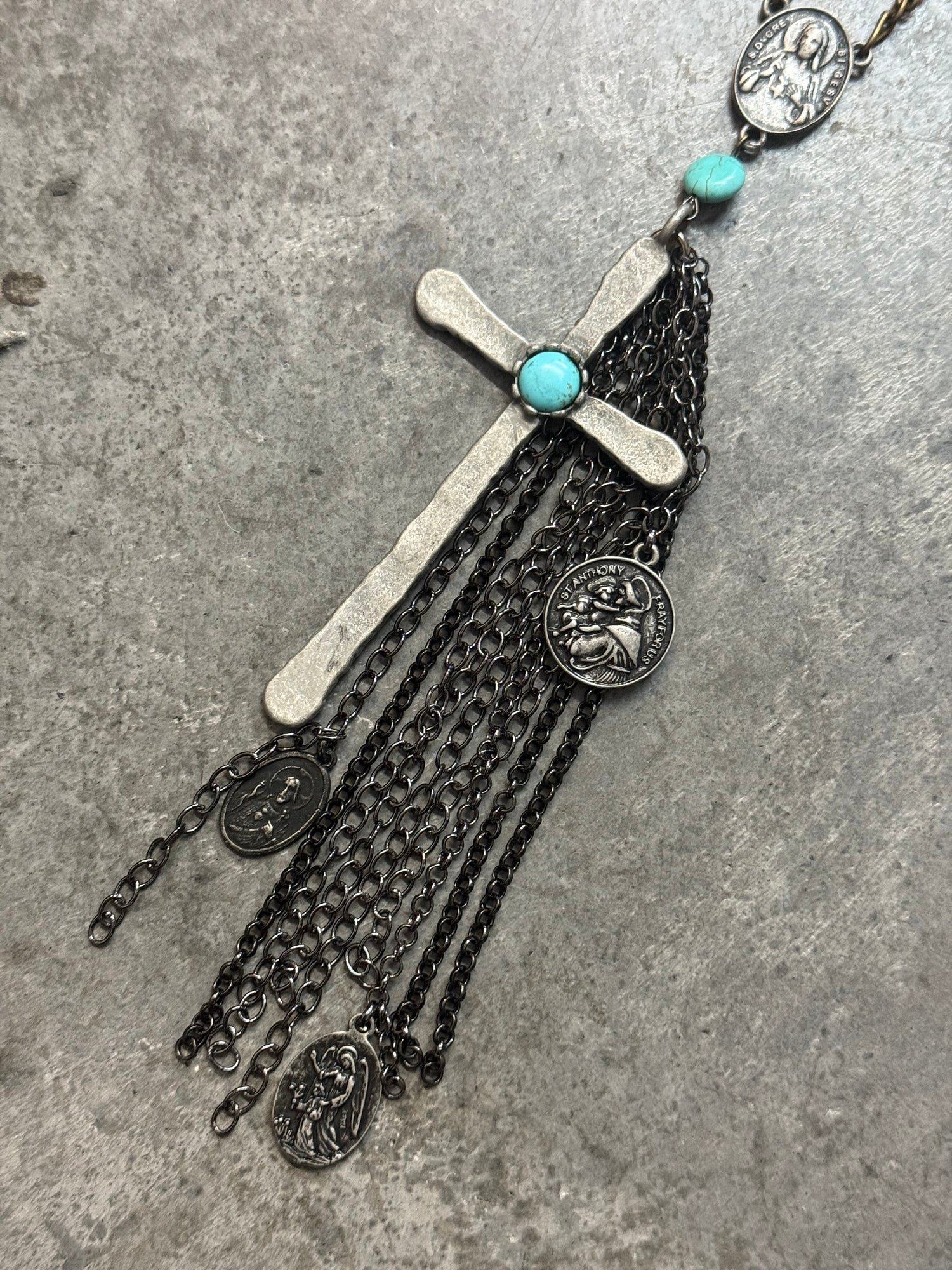 Iron Cross Tassel Necklace