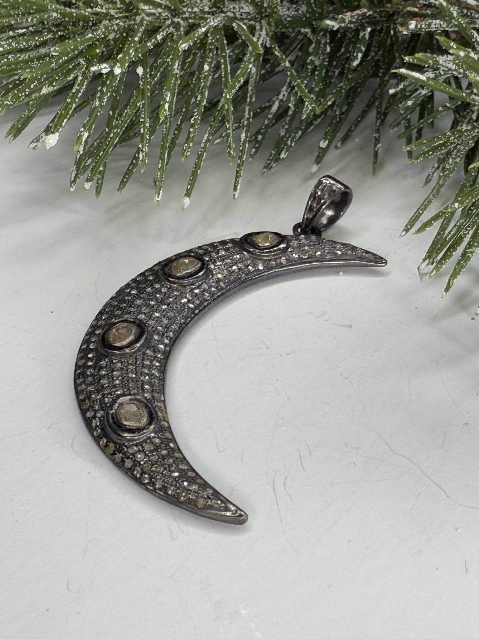 Large Pave Diamond Moon Pendant - Vintage Vault Boutique