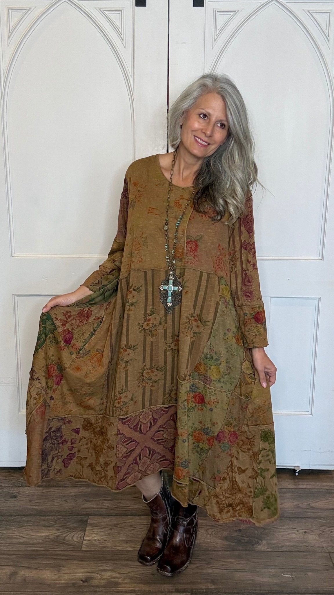 Floral Patchwork Long Knit Dress - Vintage Vault Boutique