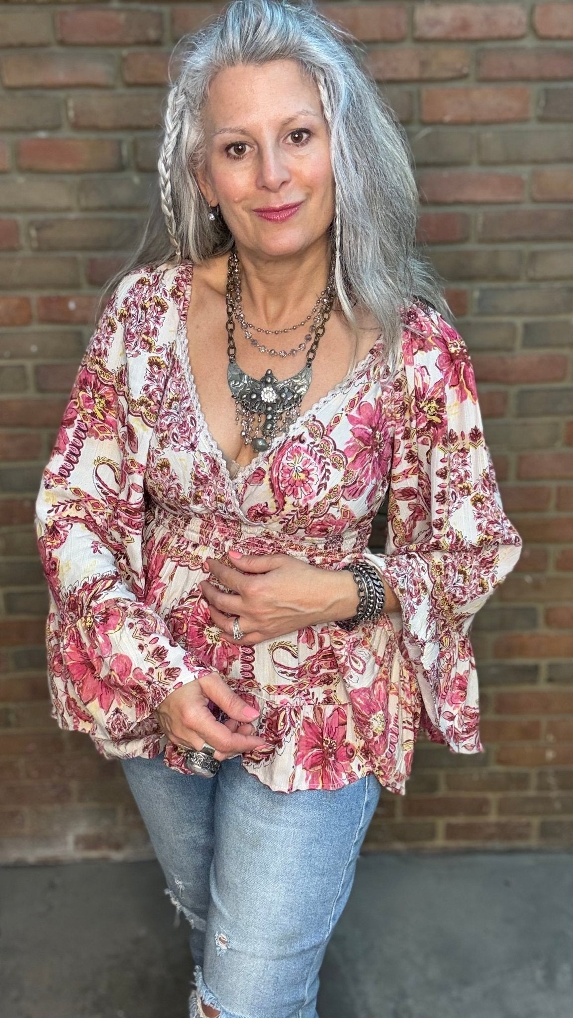 Long Flare Sleeve Flowy Top - Mauve - Vintage Vault Boutique