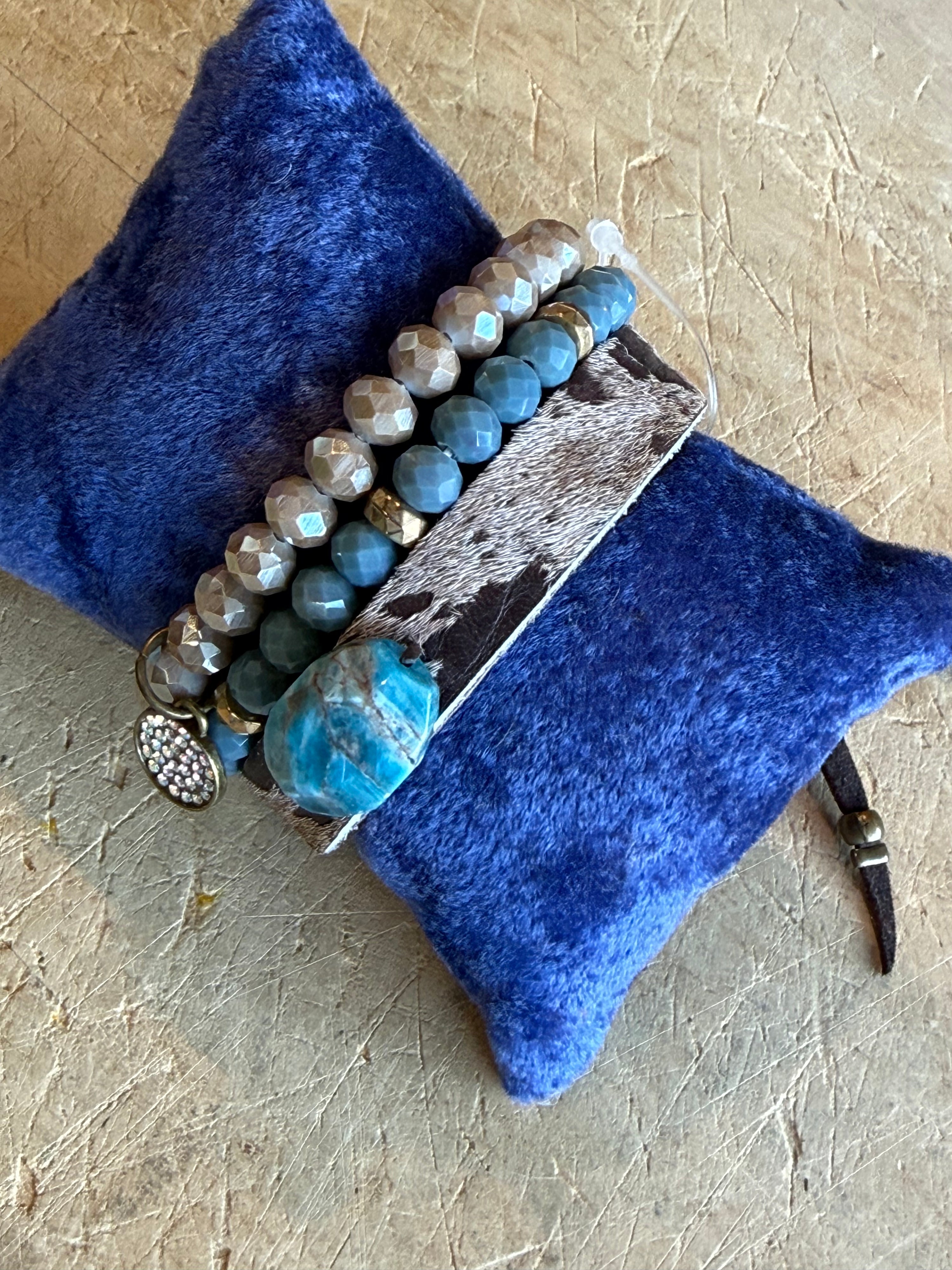 Hide and Blue Bracelet Stack