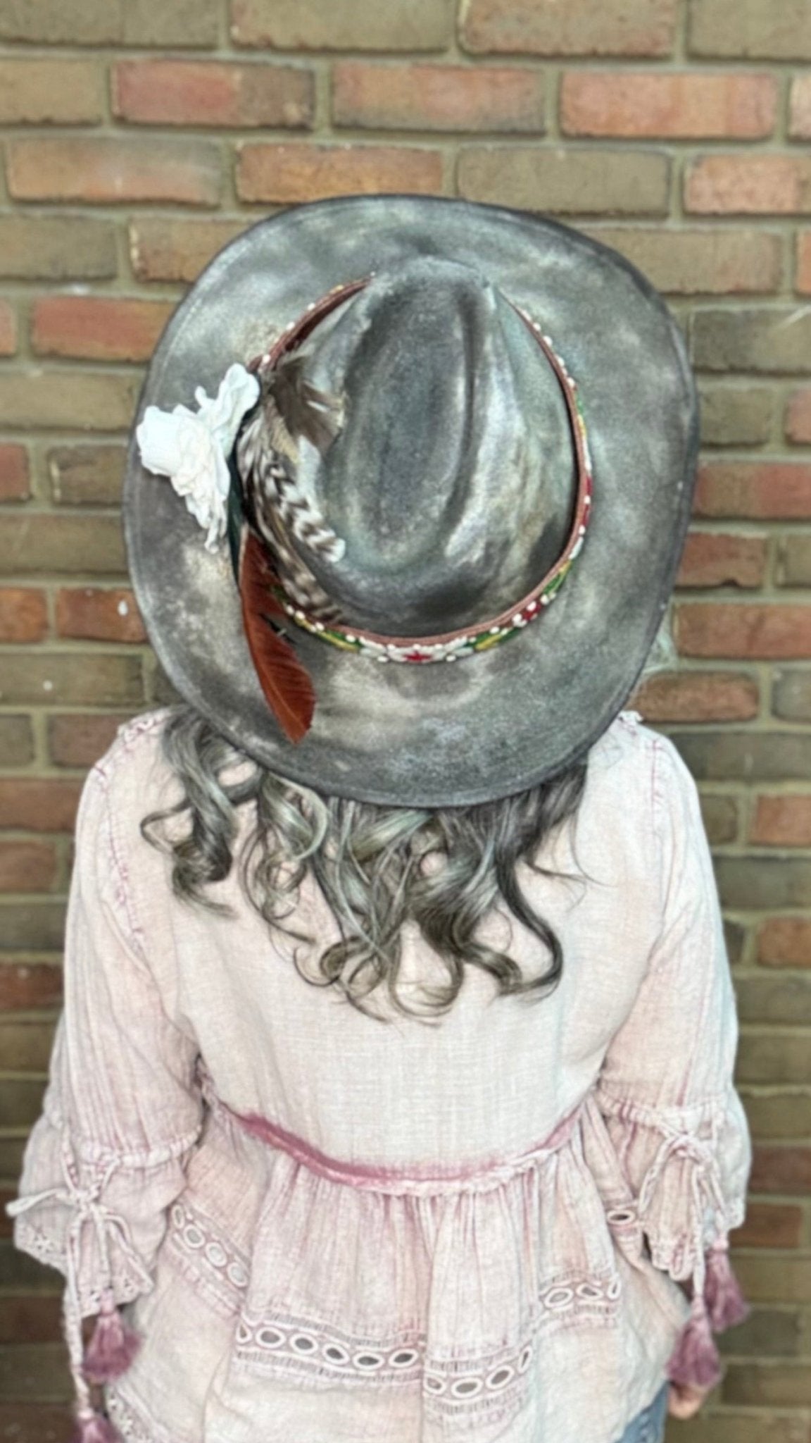 Gray Hat with Embroidery Band - A Rare Bird - Vintage Vault Boutique