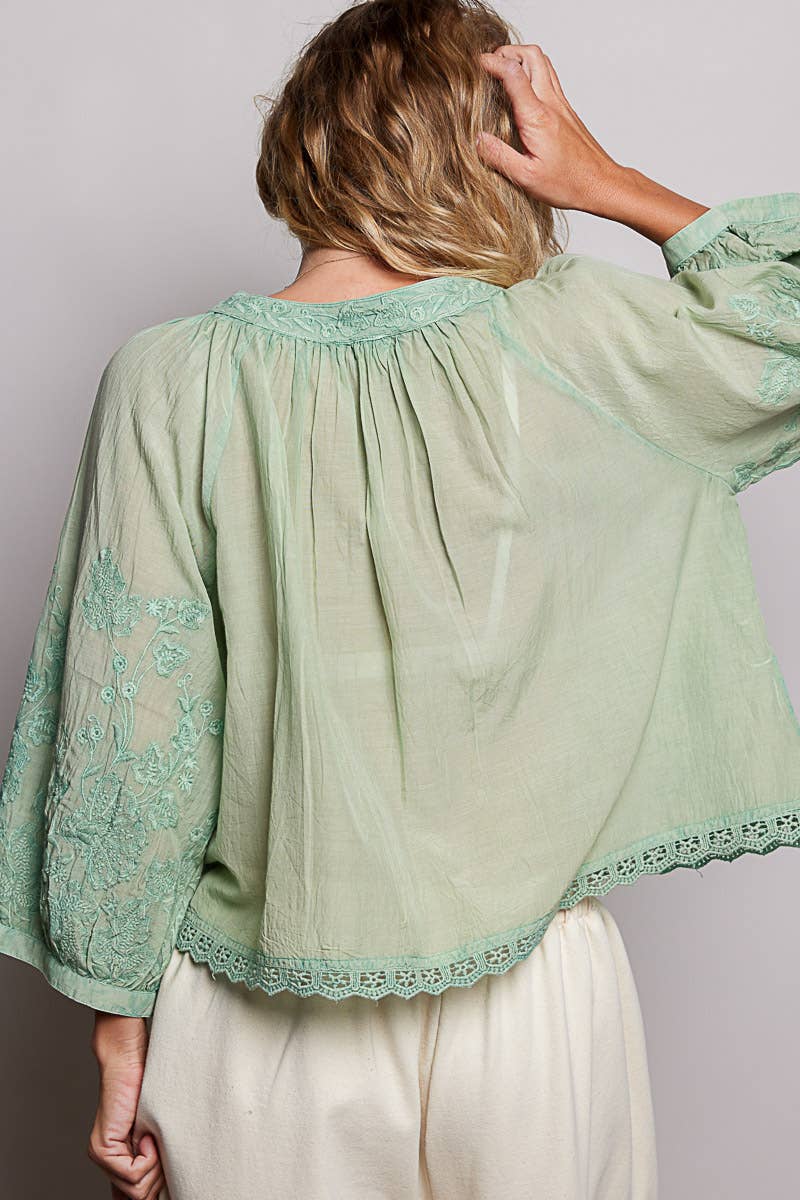 Floral Embroidered Boho Top - Vintage Vault Boutique