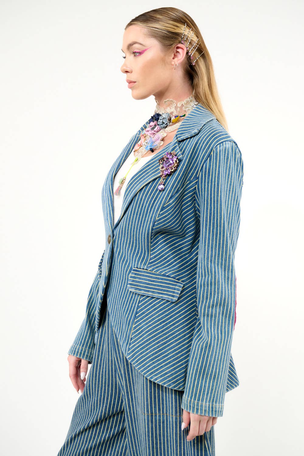 Alaia Stripe Denim Blazer