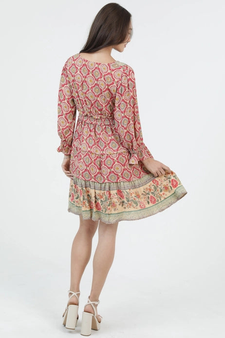 V-Neck With Tassels Tiered Dress