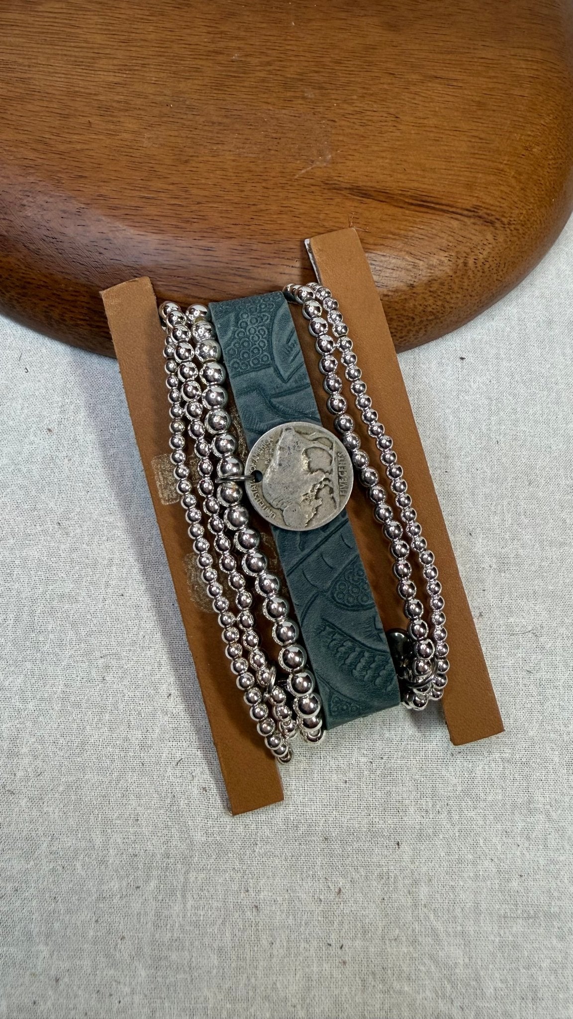 Hide and Silver Stretch Stack - Vintage Vault Boutique