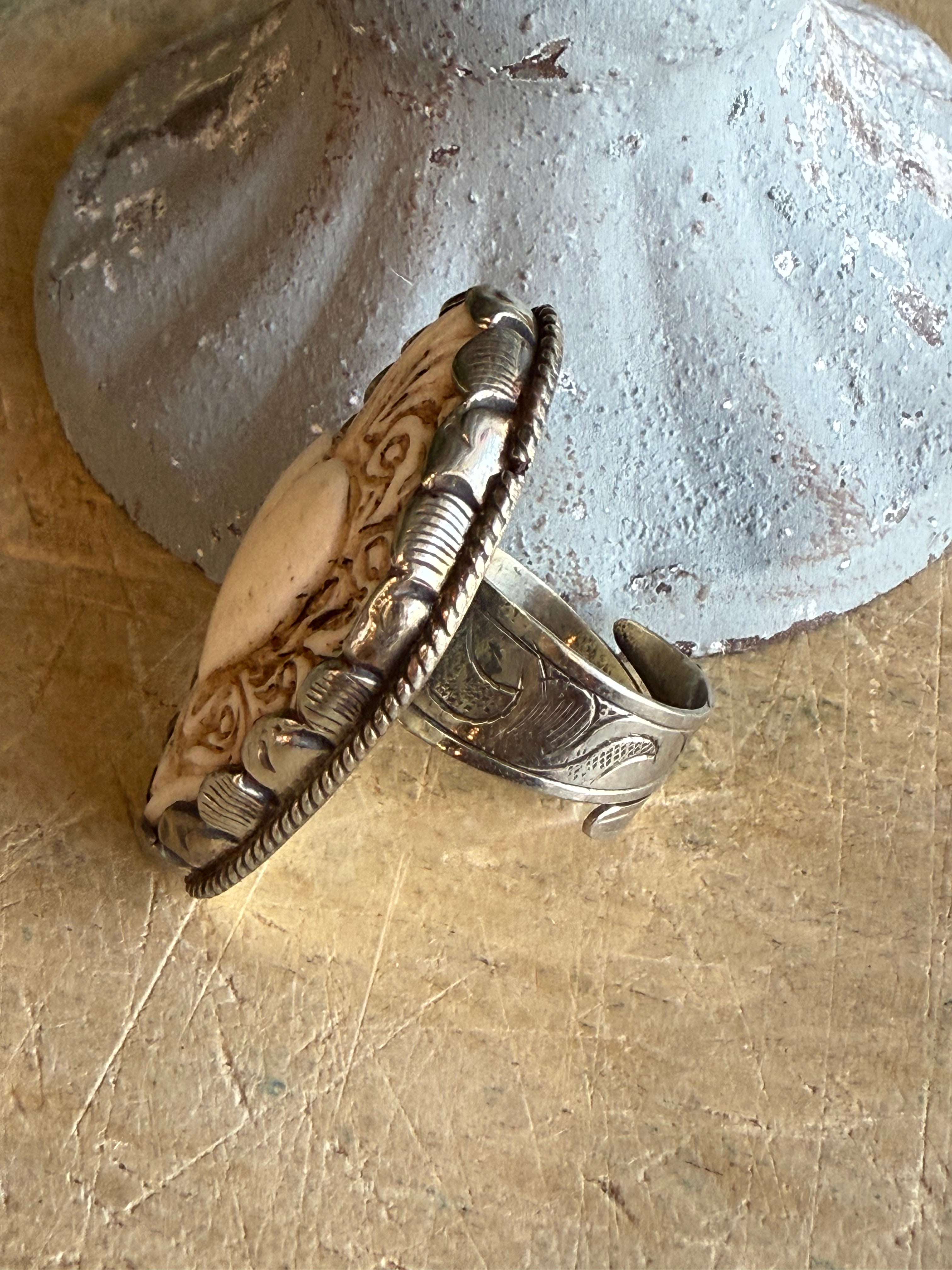 Flaming Heart Bone Ring