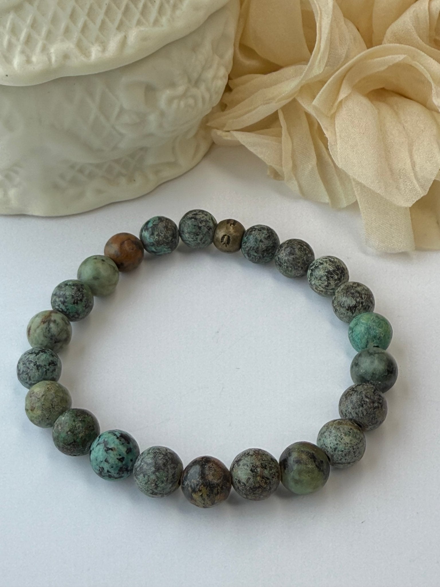 African Turquoise Stone Stretch Bracelet - Vintage Vault Boutique