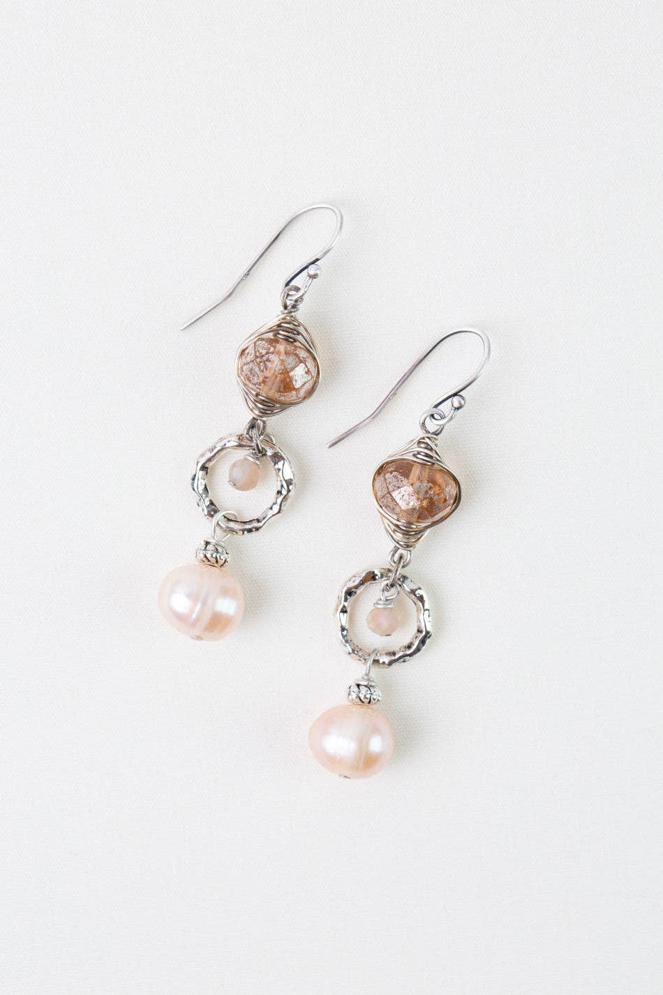 Blush Crystal Herringbone Earrings E073 - Vintage Vault Boutique
