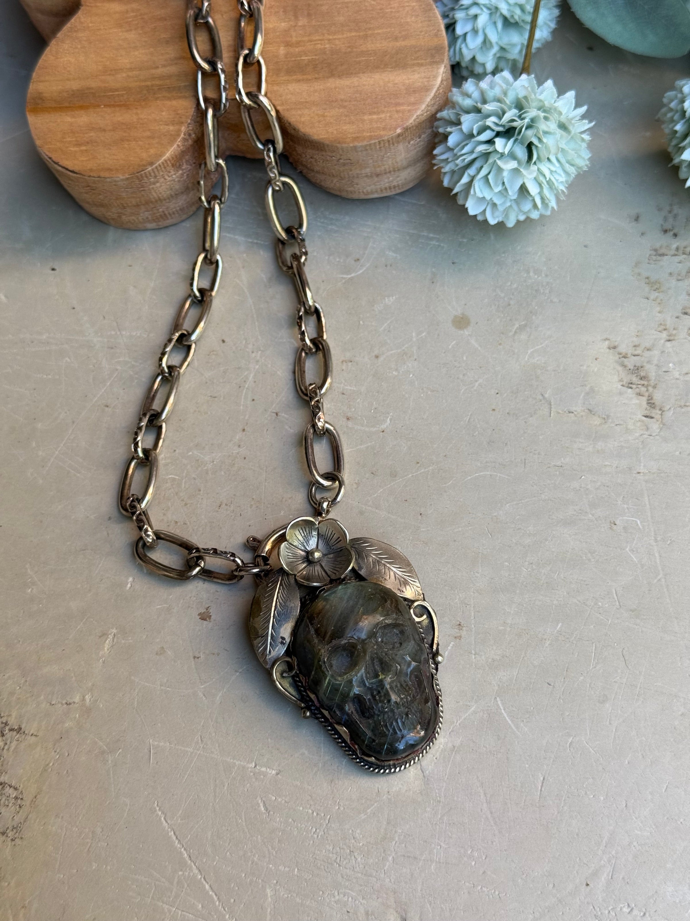 EKD Labradorite Skull Necklace