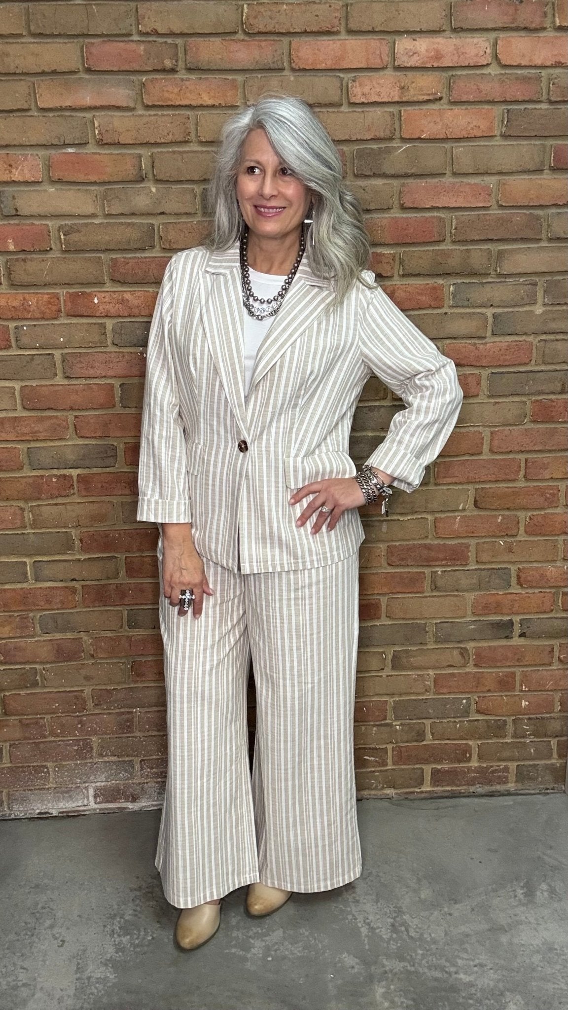 Linen Striped Wide Leg Pant - Vintage Vault Boutique