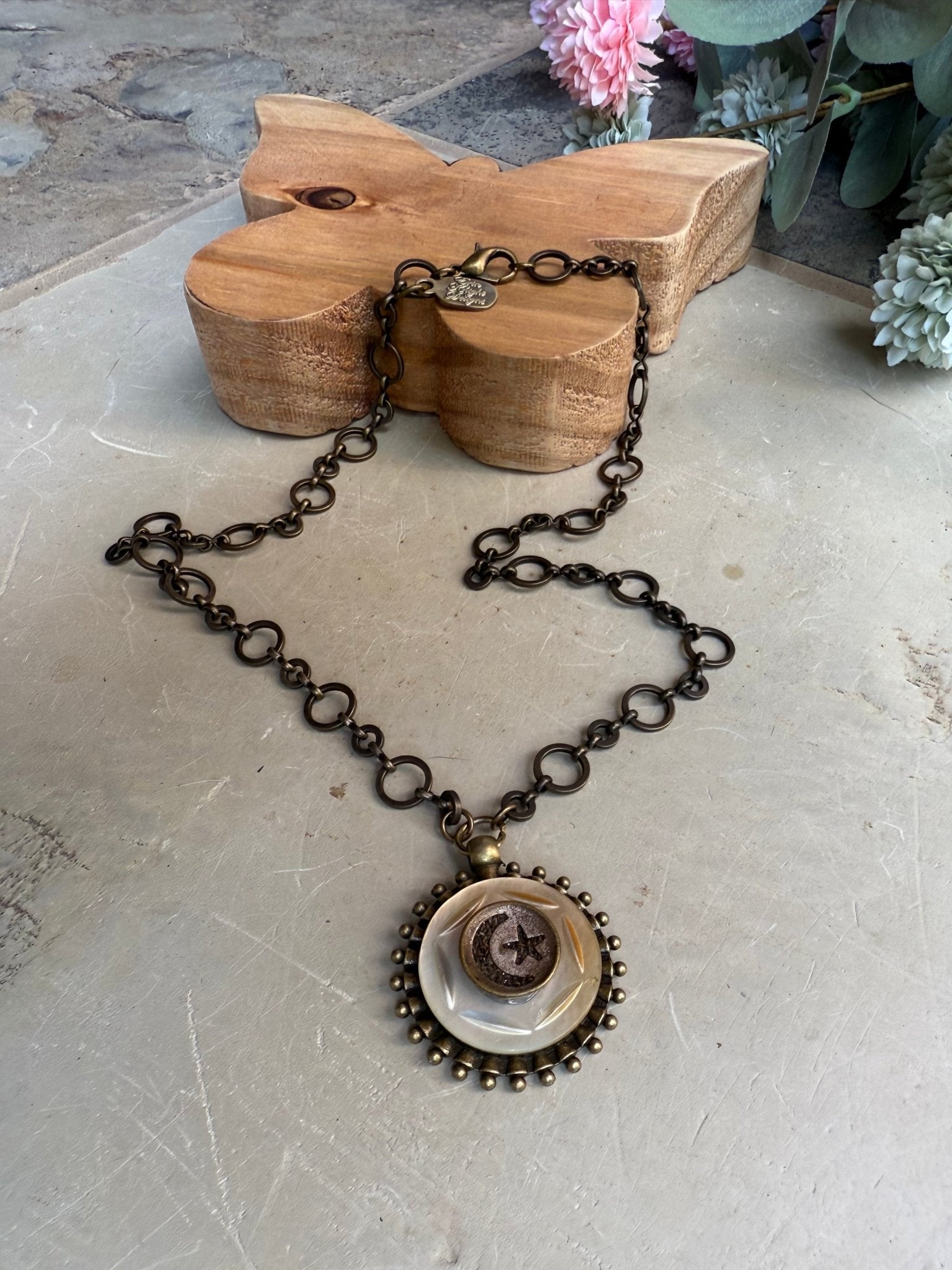 EKD Victorian Moon & Star Button Necklace - Vintage Vault Boutique