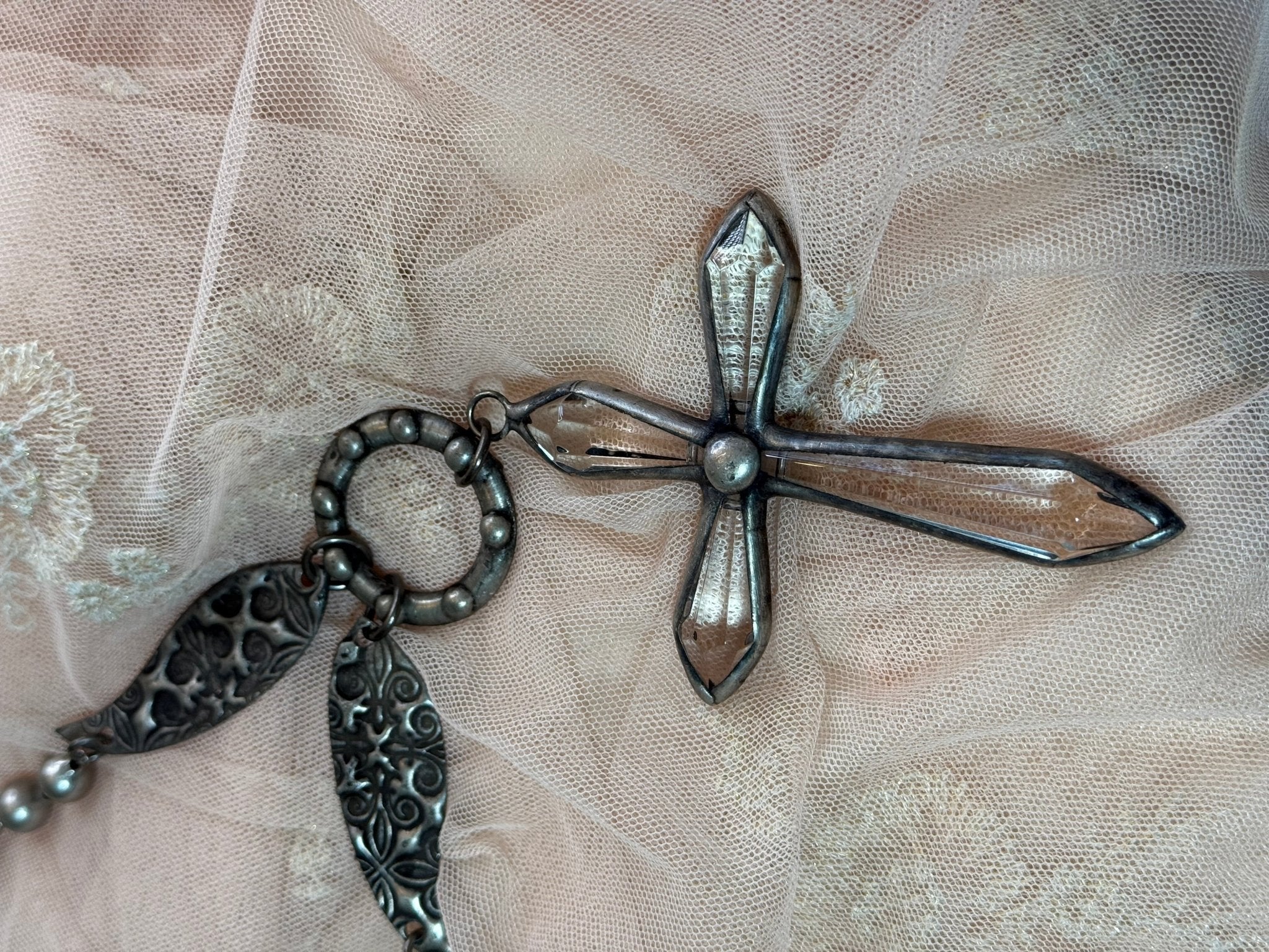 Large Crystal Cross Necklace - Vintage Vault Boutique