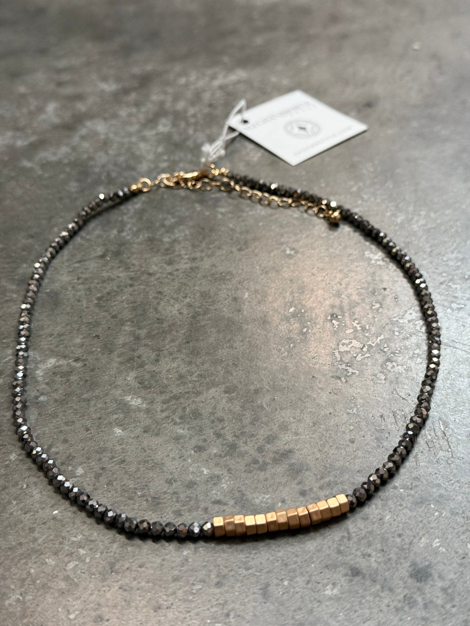 Faceted Hematite and Gold Choker Necklace