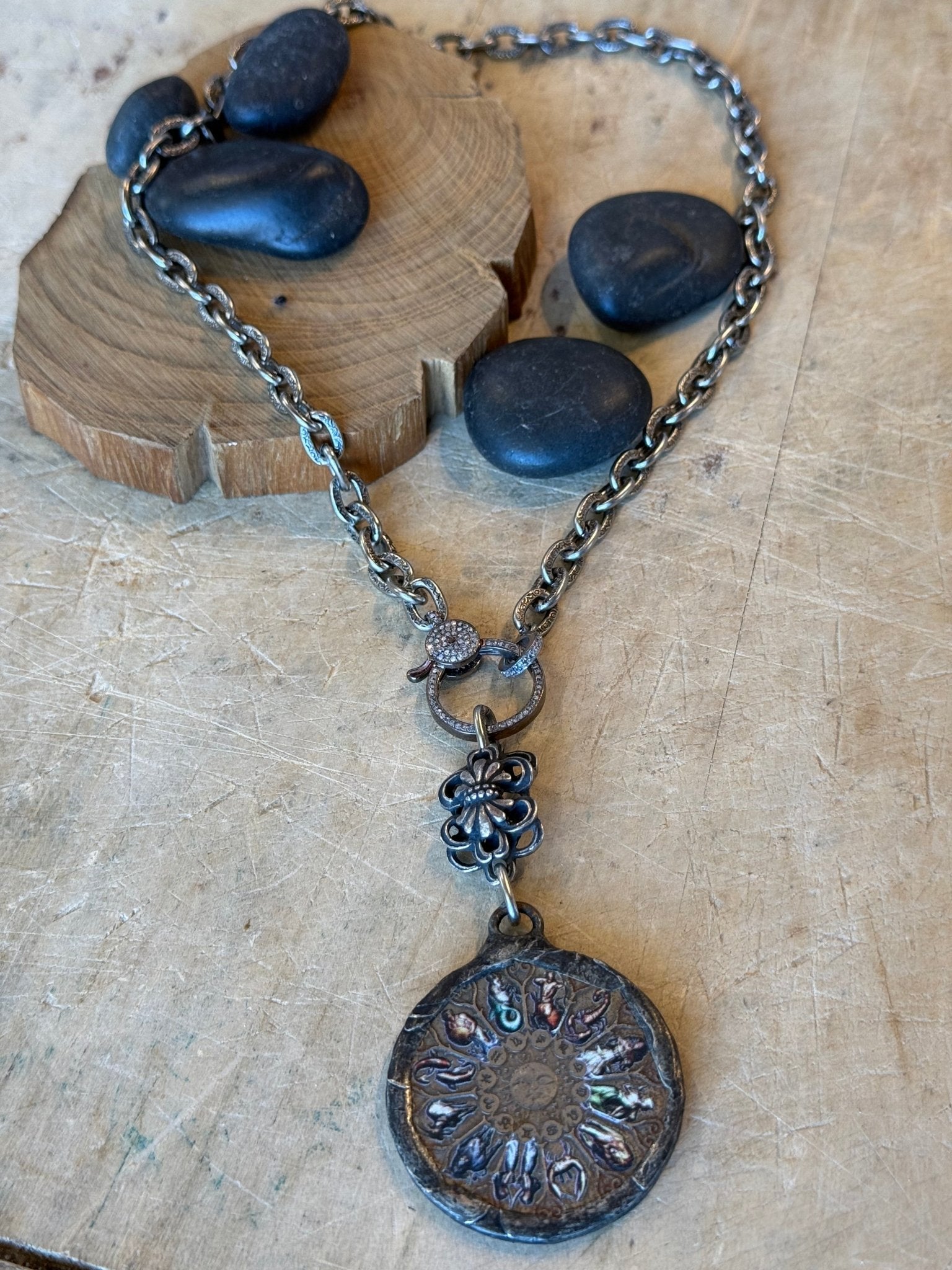 Zodiac Charm on Diamond Clasp Necklace - Vintage Vault Boutique