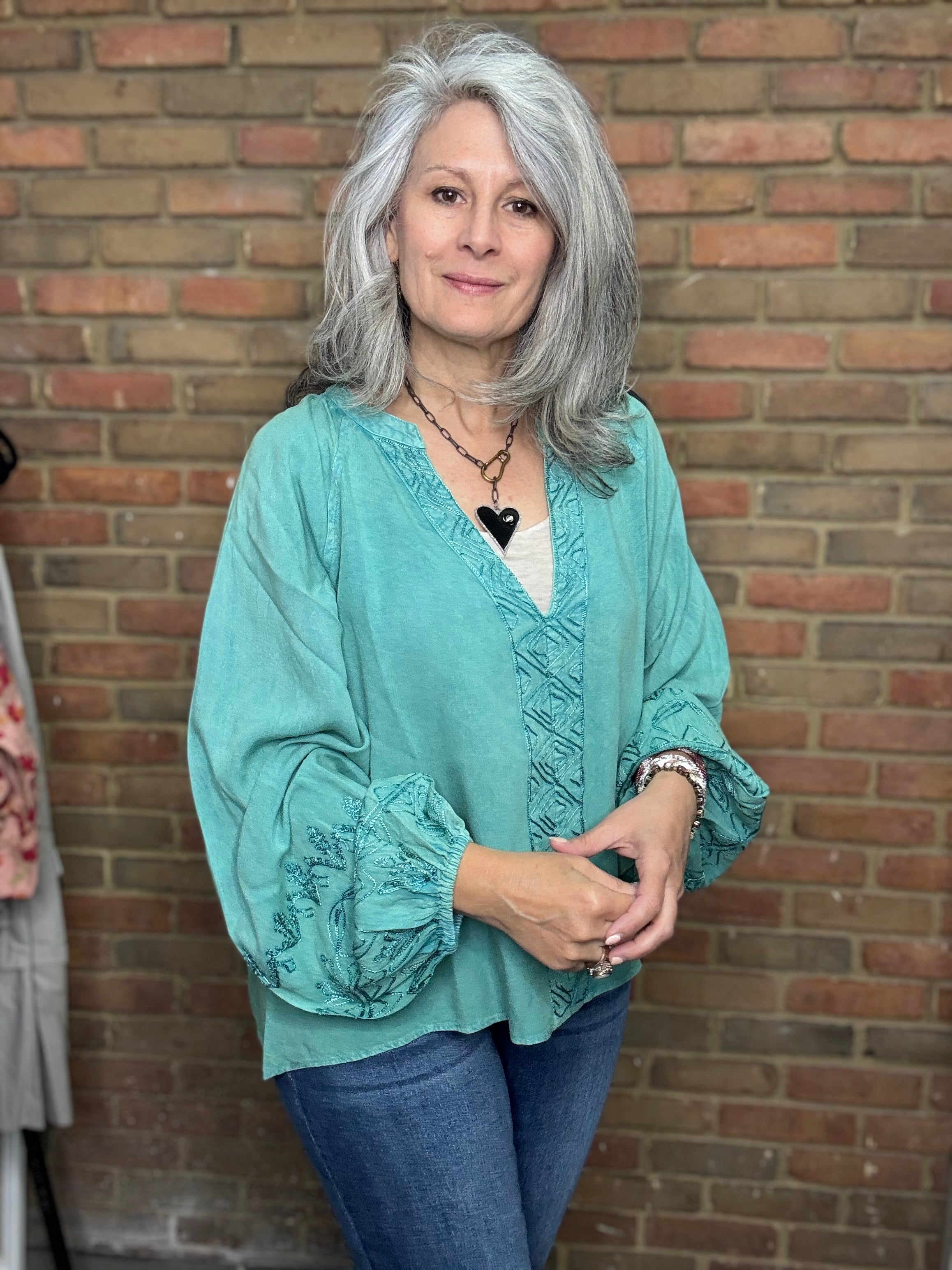 Split Neck Long Sleeve Top
