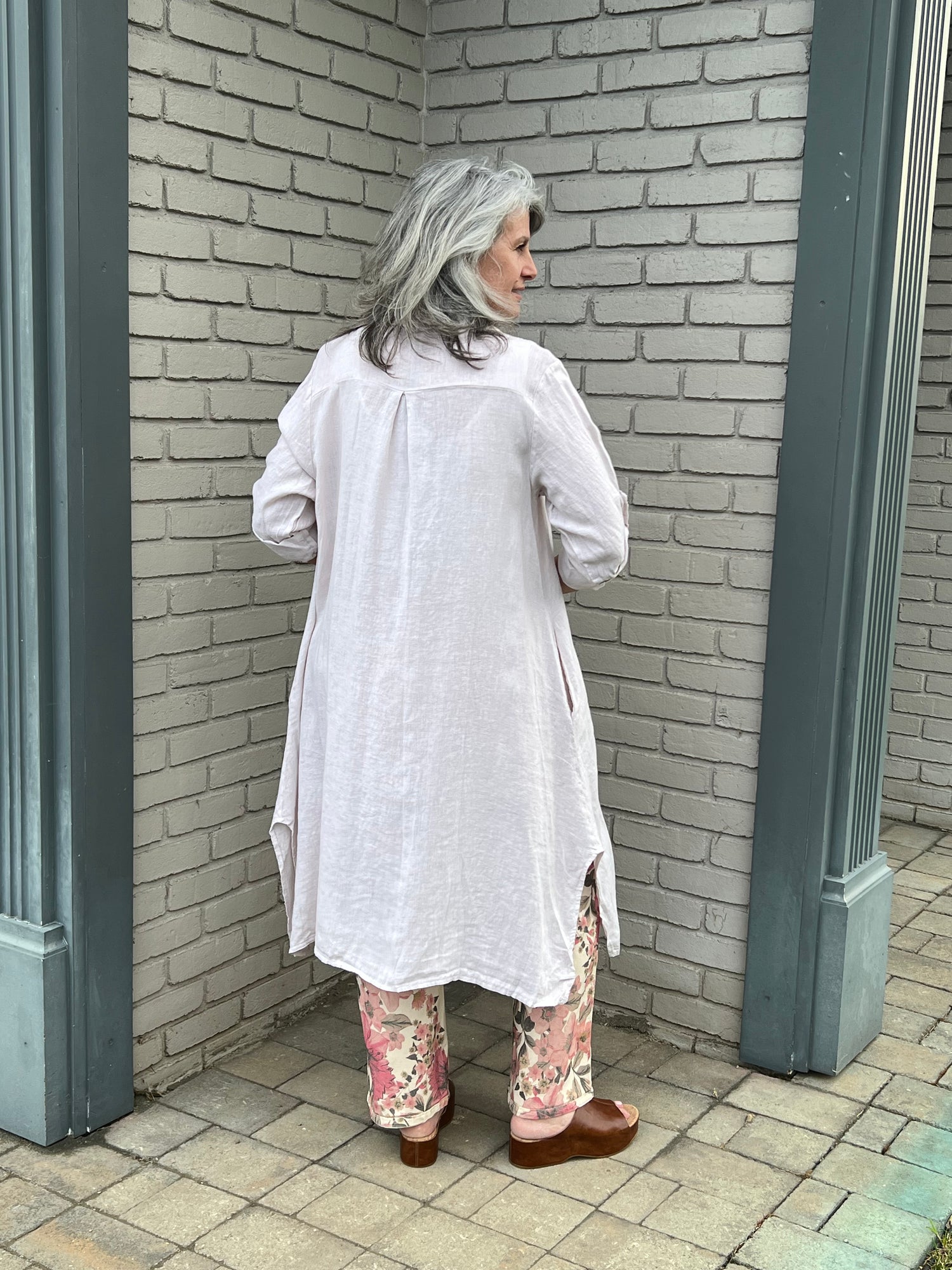 Linen Button Front Beige Shirt Dress