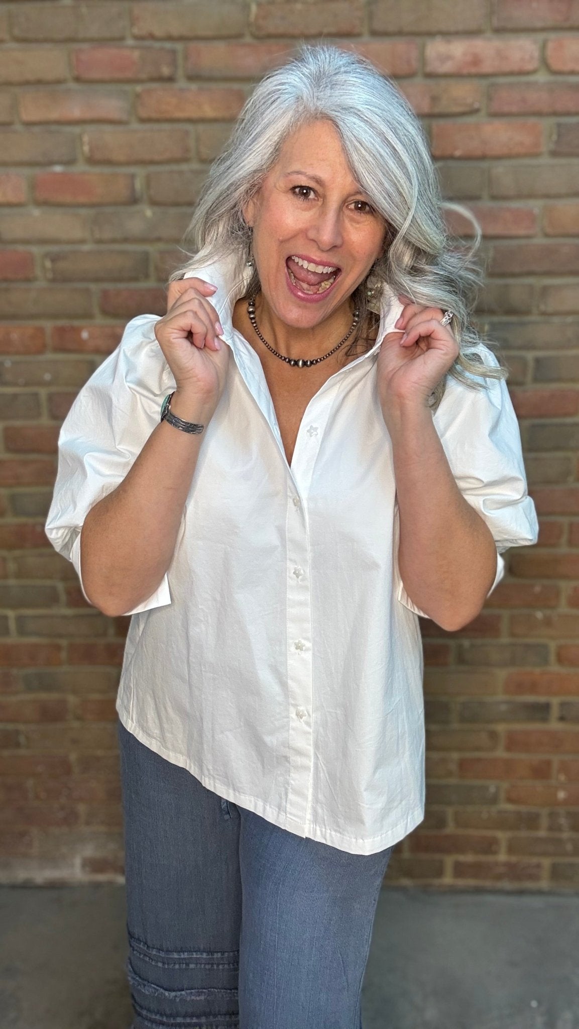 White Puff Sleeve Button Up Shirt - Vintage Vault Boutique