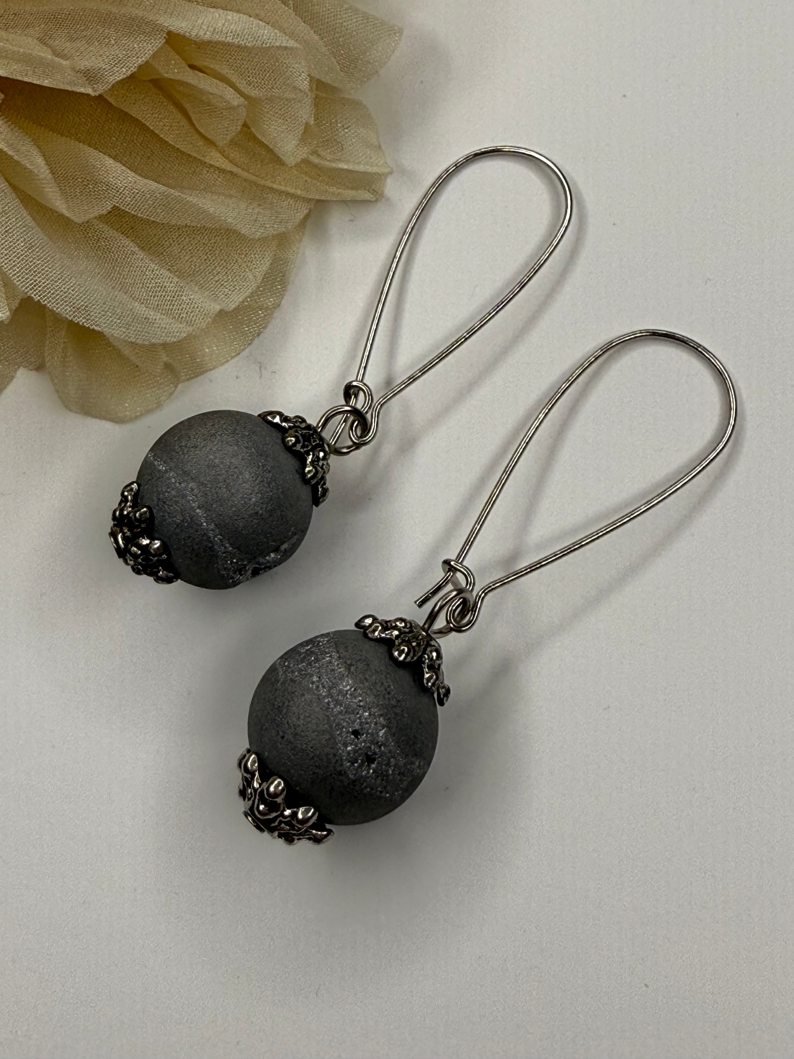 Silver Druzy Agate Drop Earring