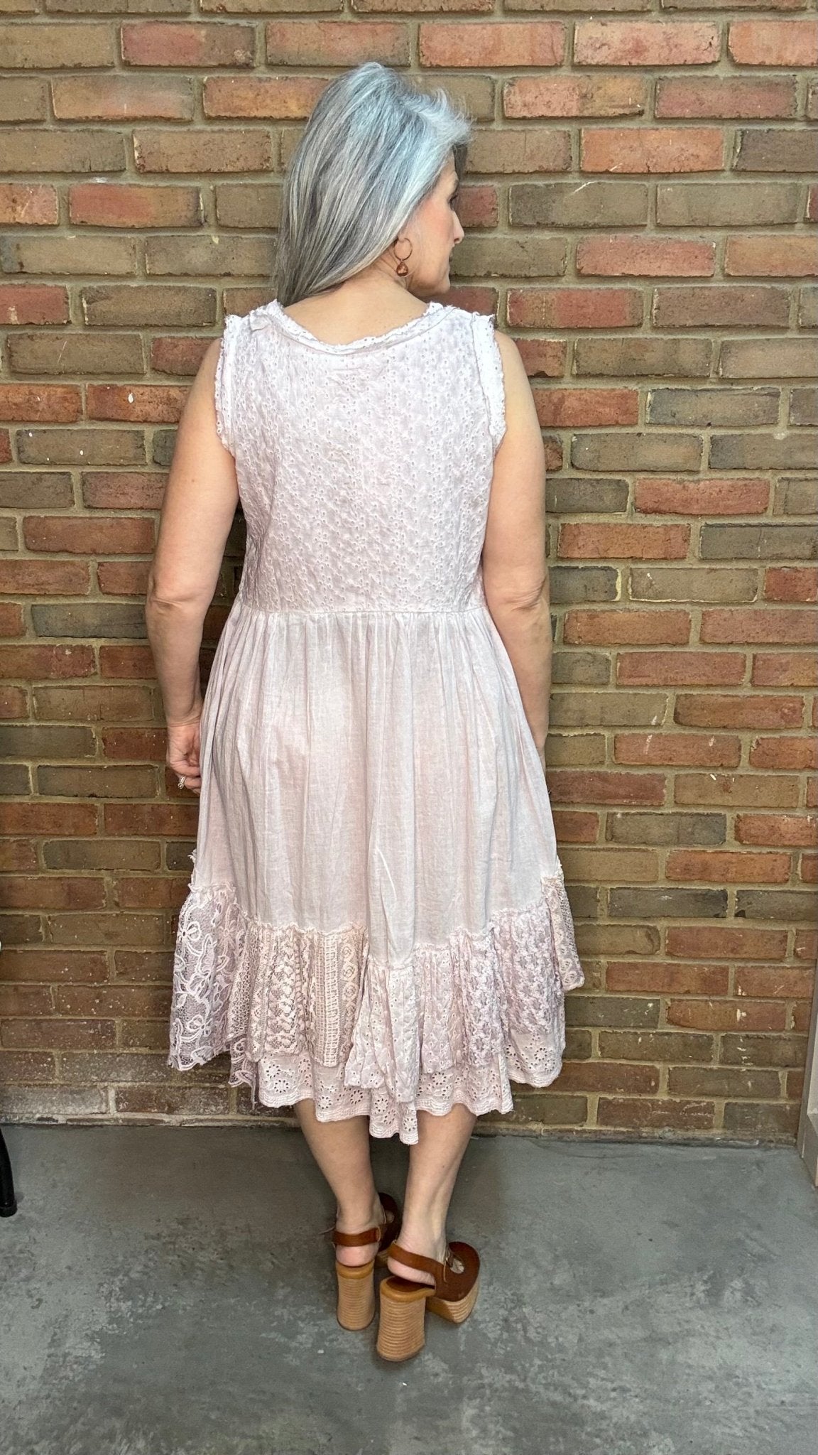 Lilac Eyelet Pin Tuck Dress - Vintage Vault Boutique