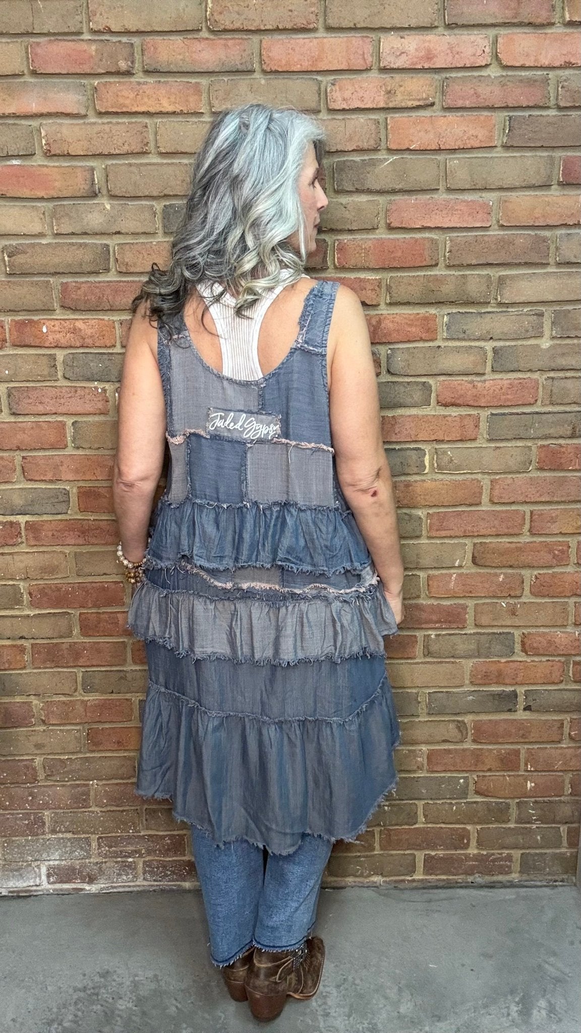 Patchwork Skies Ruffle Tank - Vintage Vault Boutique