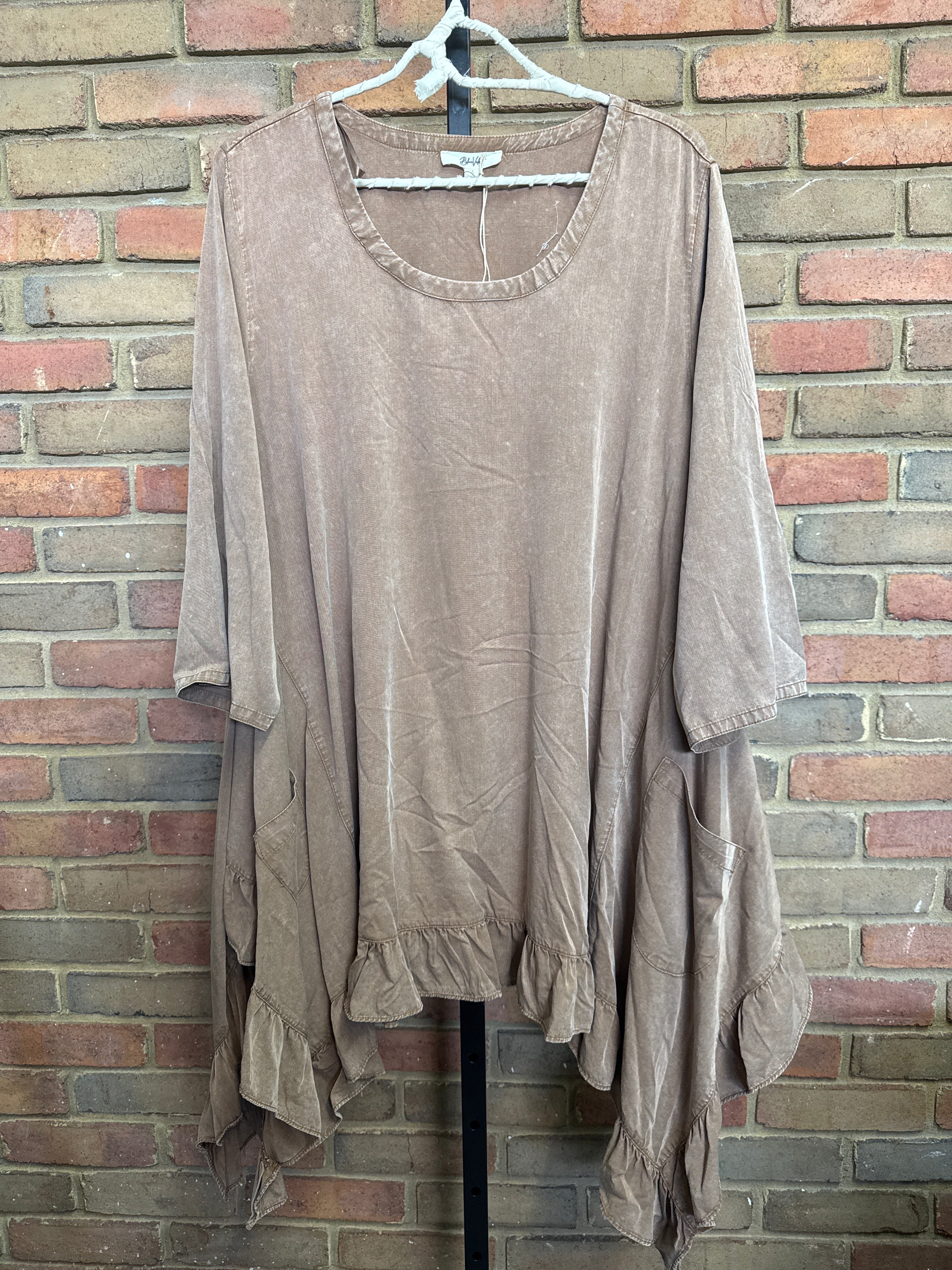 Tan Round Neck Ruffle Top/Dress