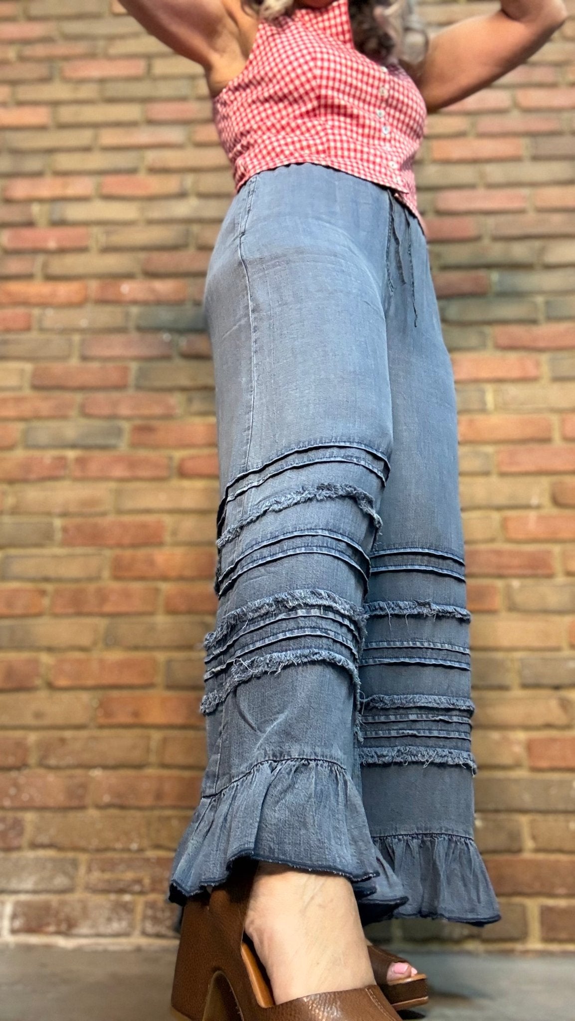Flared Ruffle Hem Crop Pants - Vintage Vault Boutique