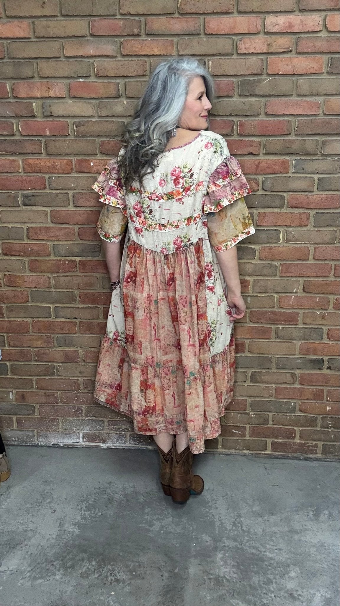 Vintage Wash Ruffle Sleeve Dress - Vintage Vault Boutique
