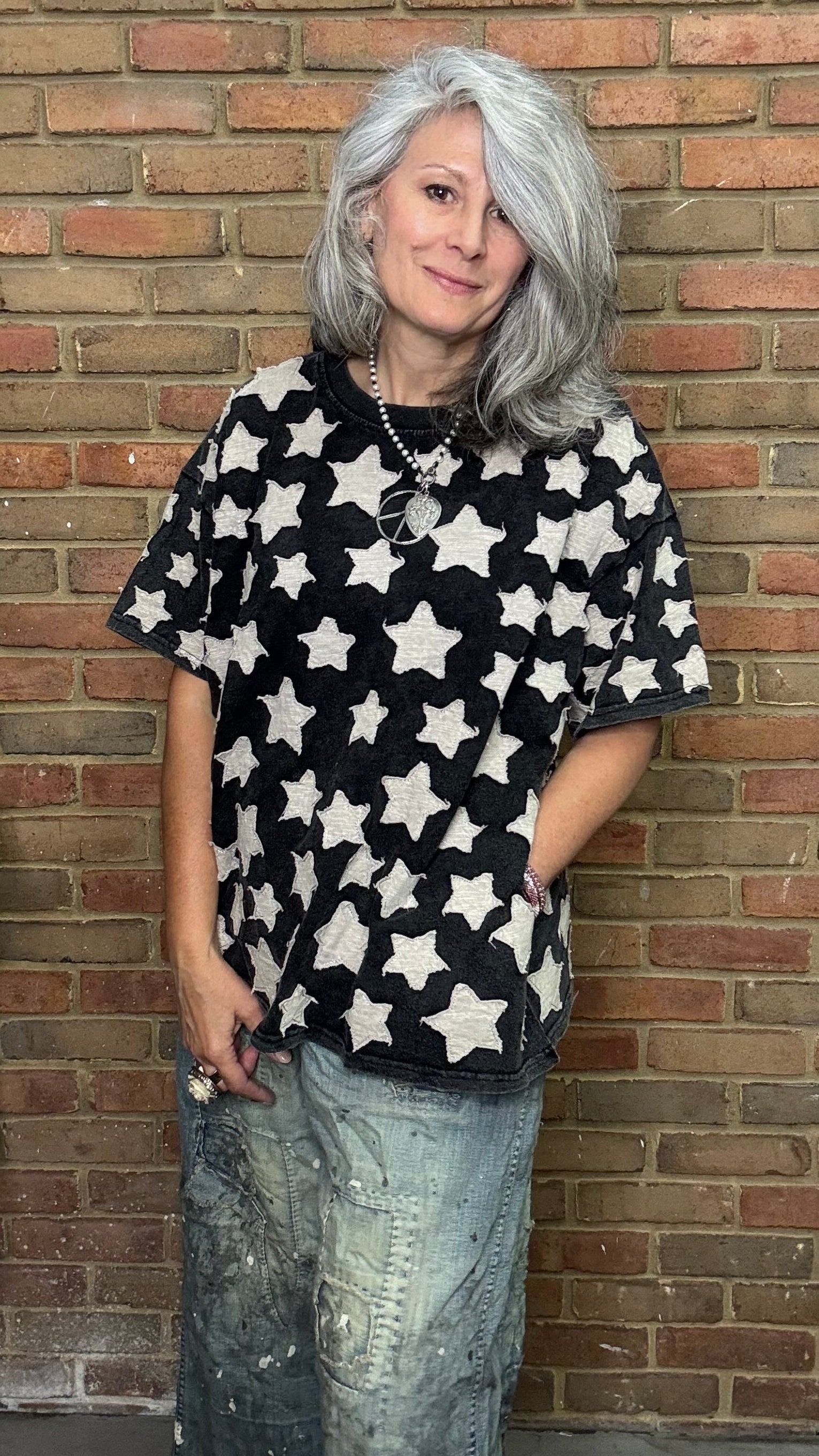 Star Patch Round Neck T-Shirt