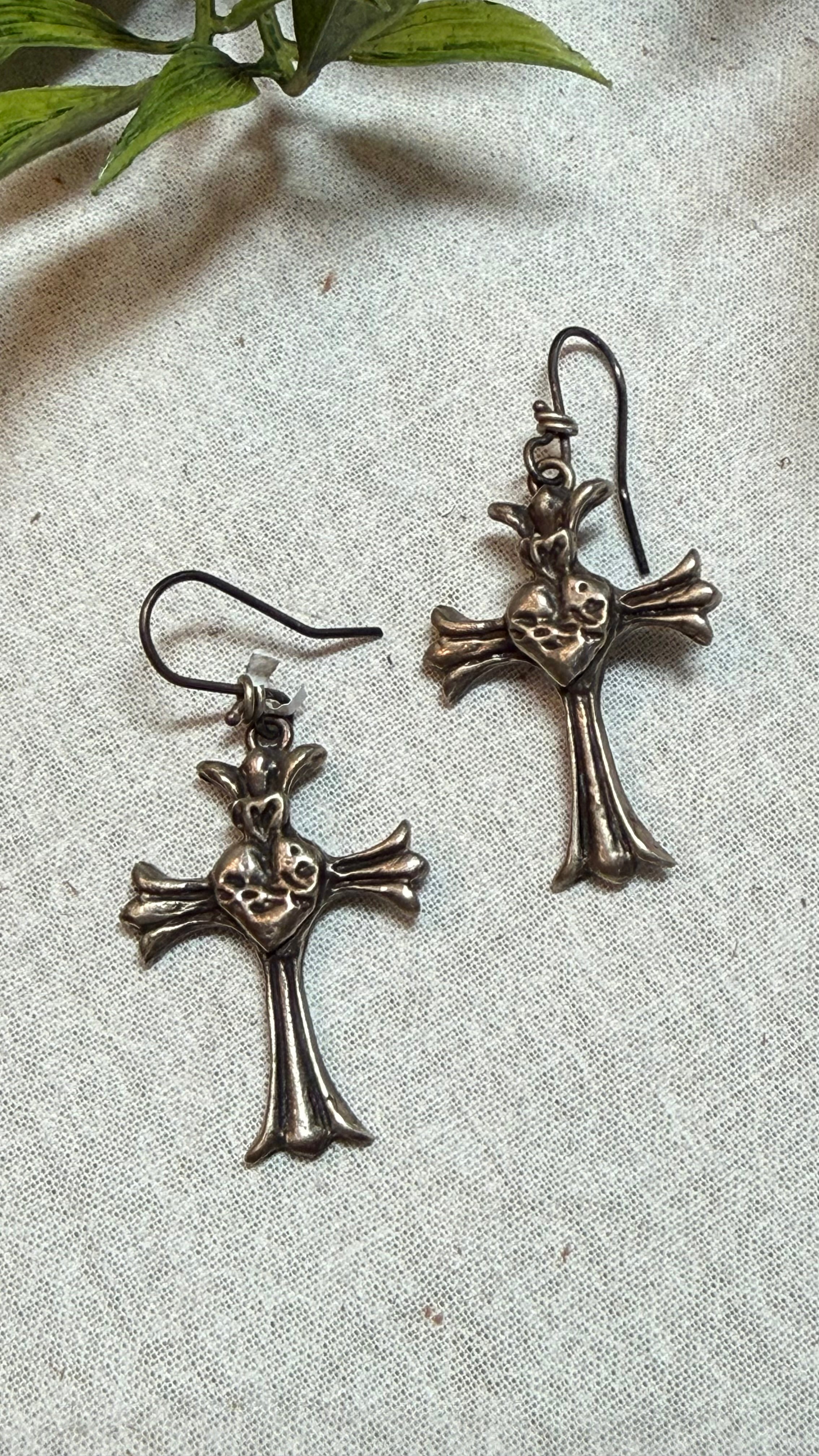 Cross with Heart Earrings