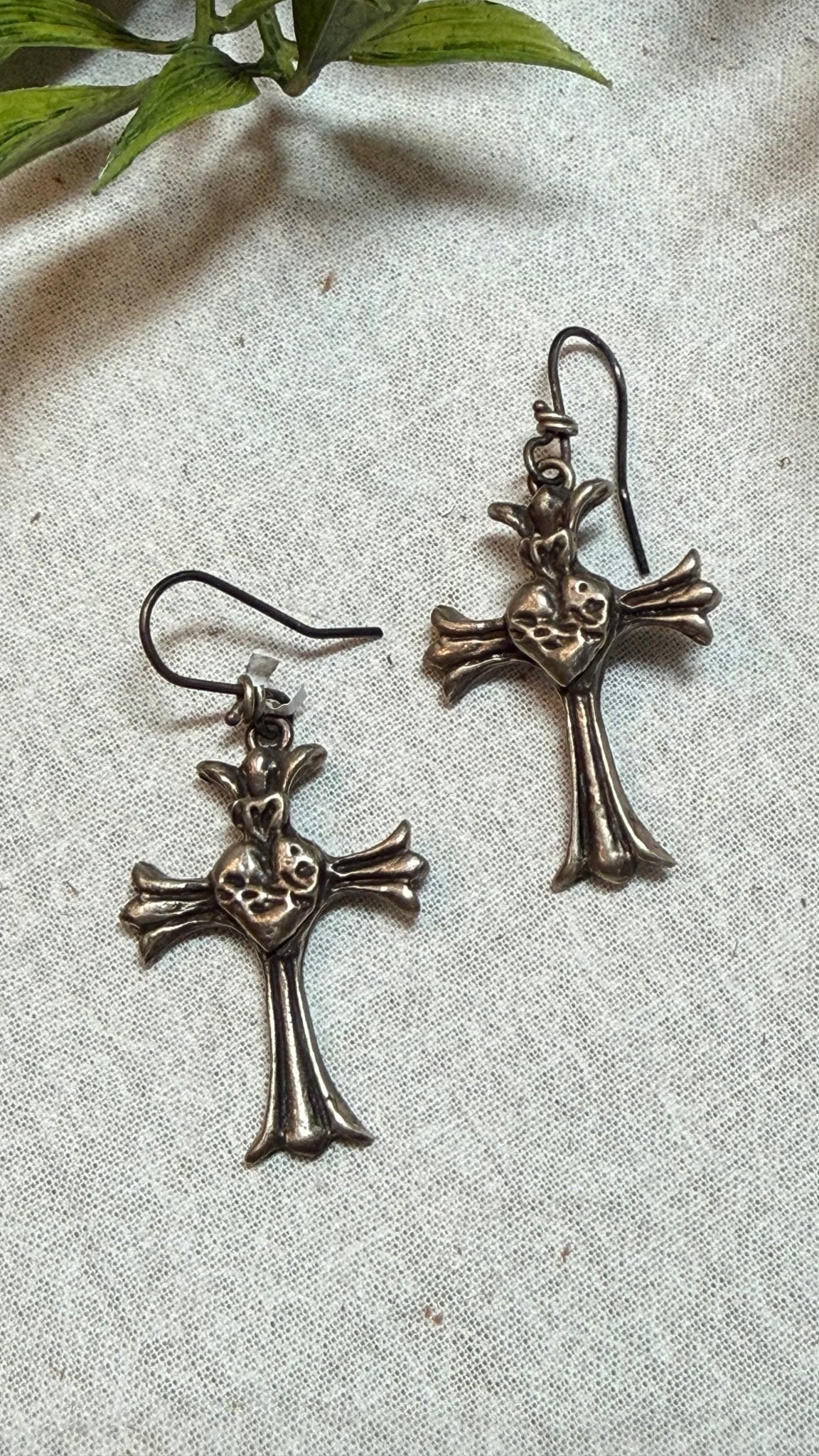 Cross with Heart Earrings - Vintage Vault Boutique
