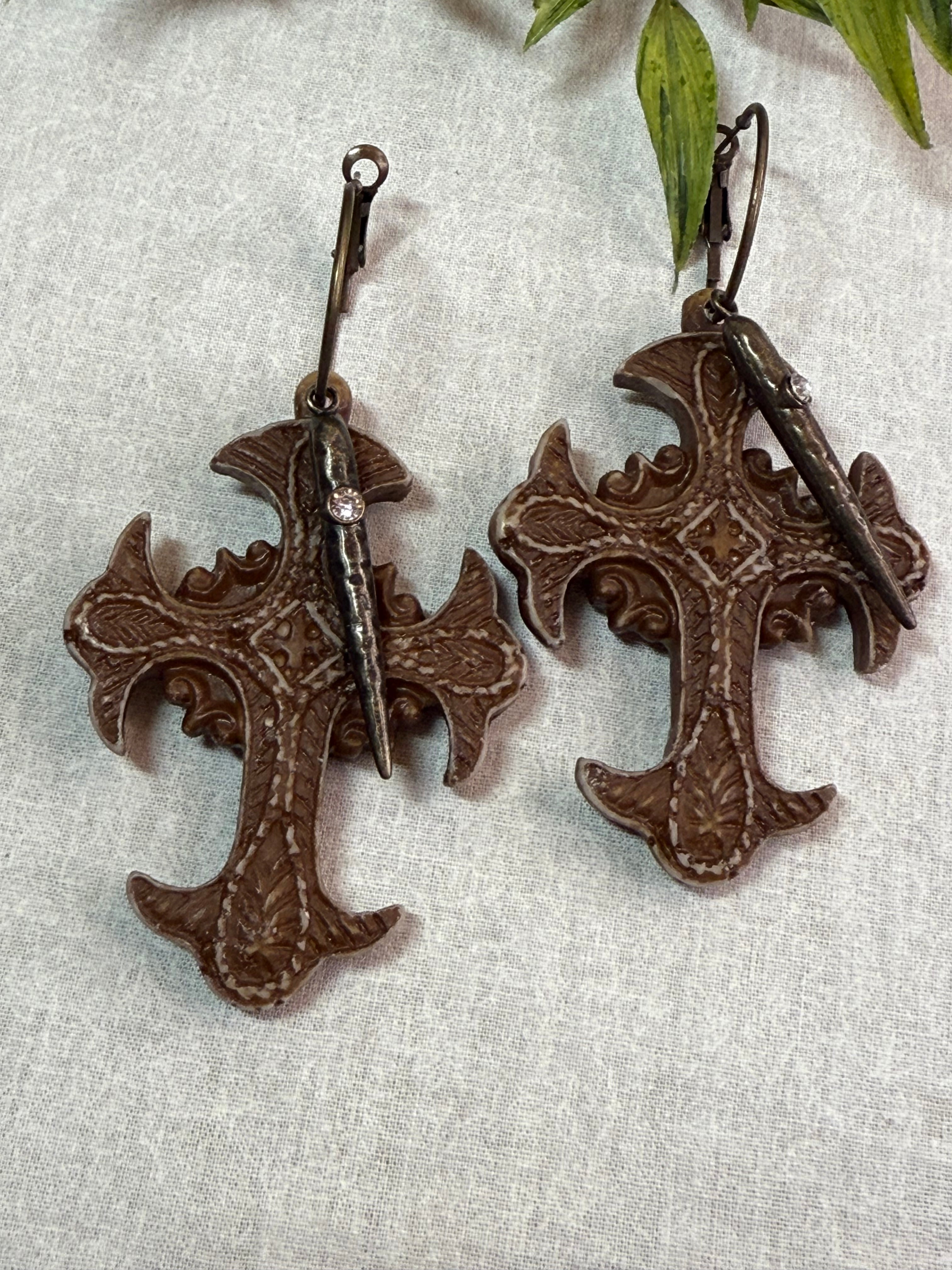 Ornate Cross with Spike Earrings