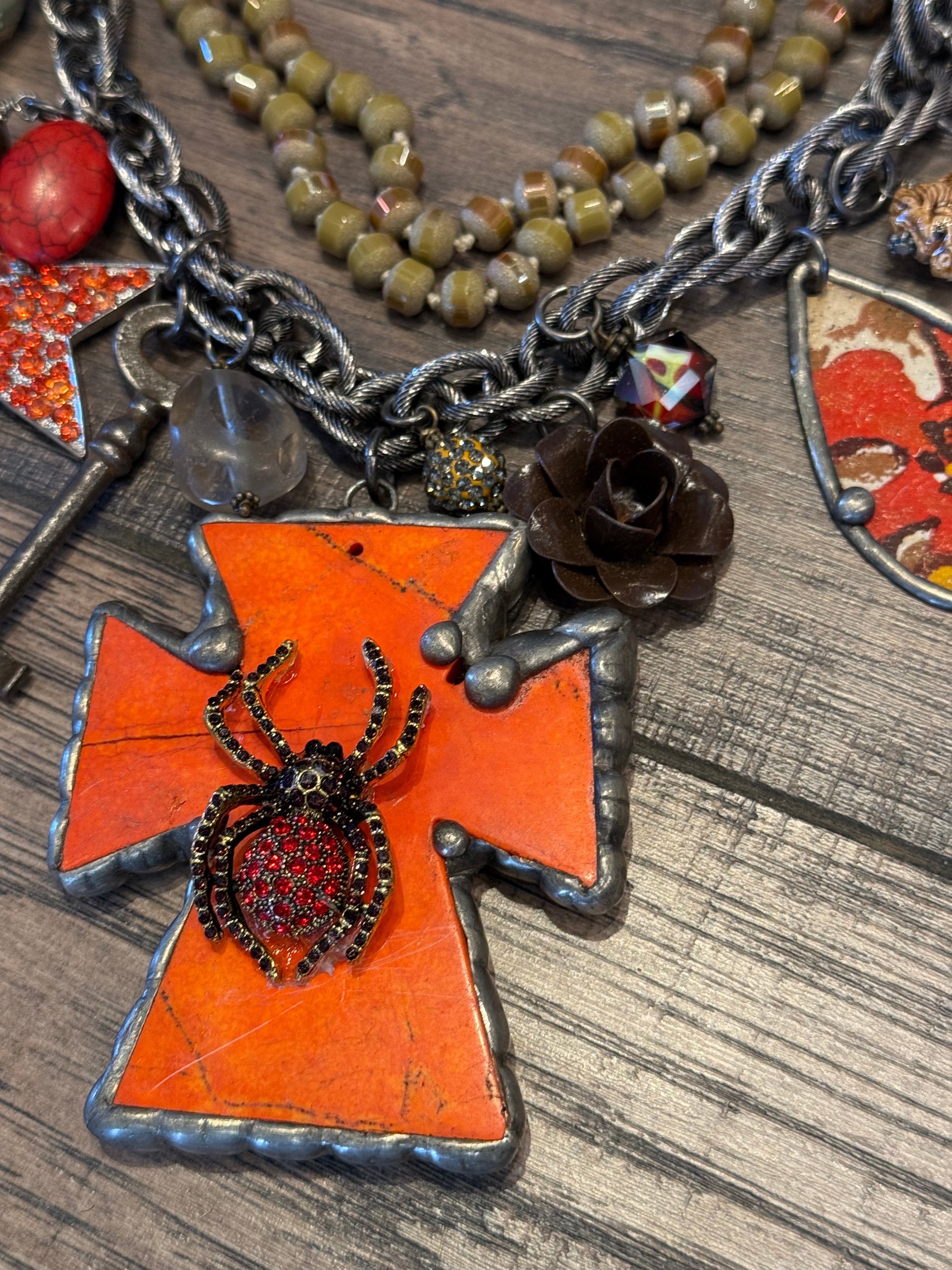 Orange Cross Cluster Necklace