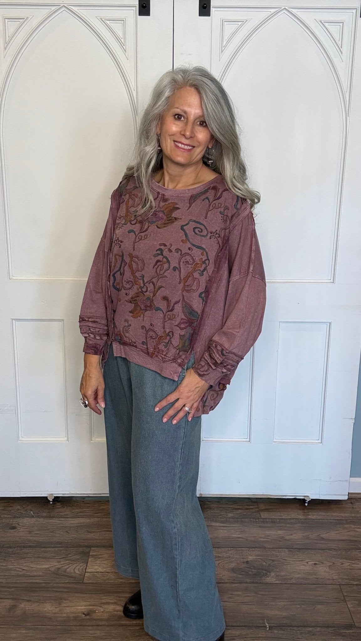 Purple Printed Lightweight Sweatshirt - Vintage Vault Boutique