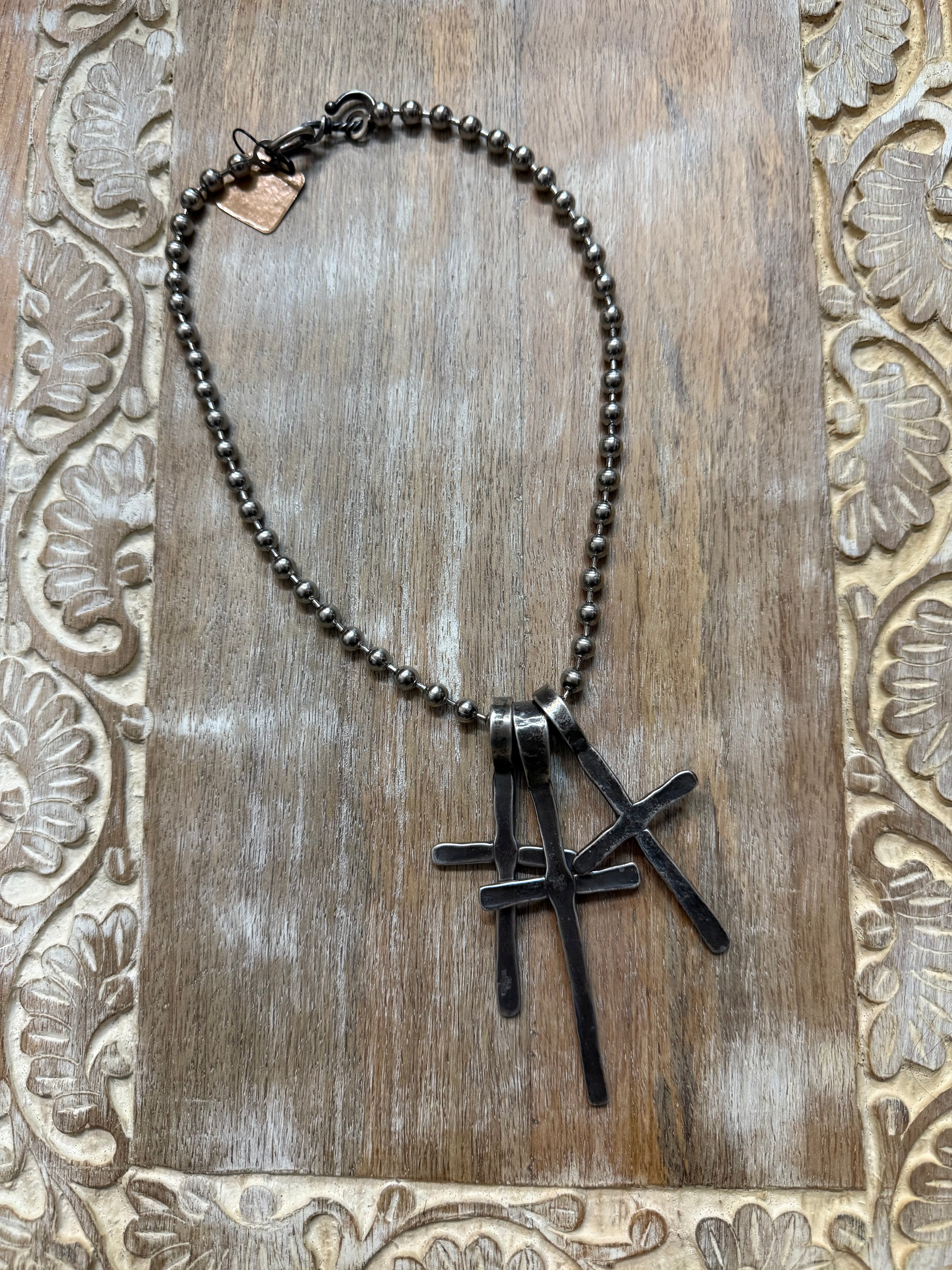 Triple Cross on Ball Chain Necklace