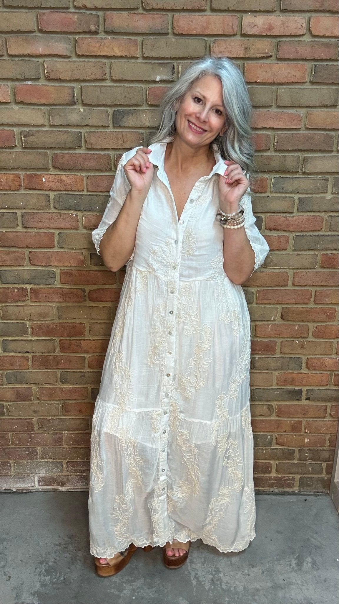 Embroidered Shirt Dress L