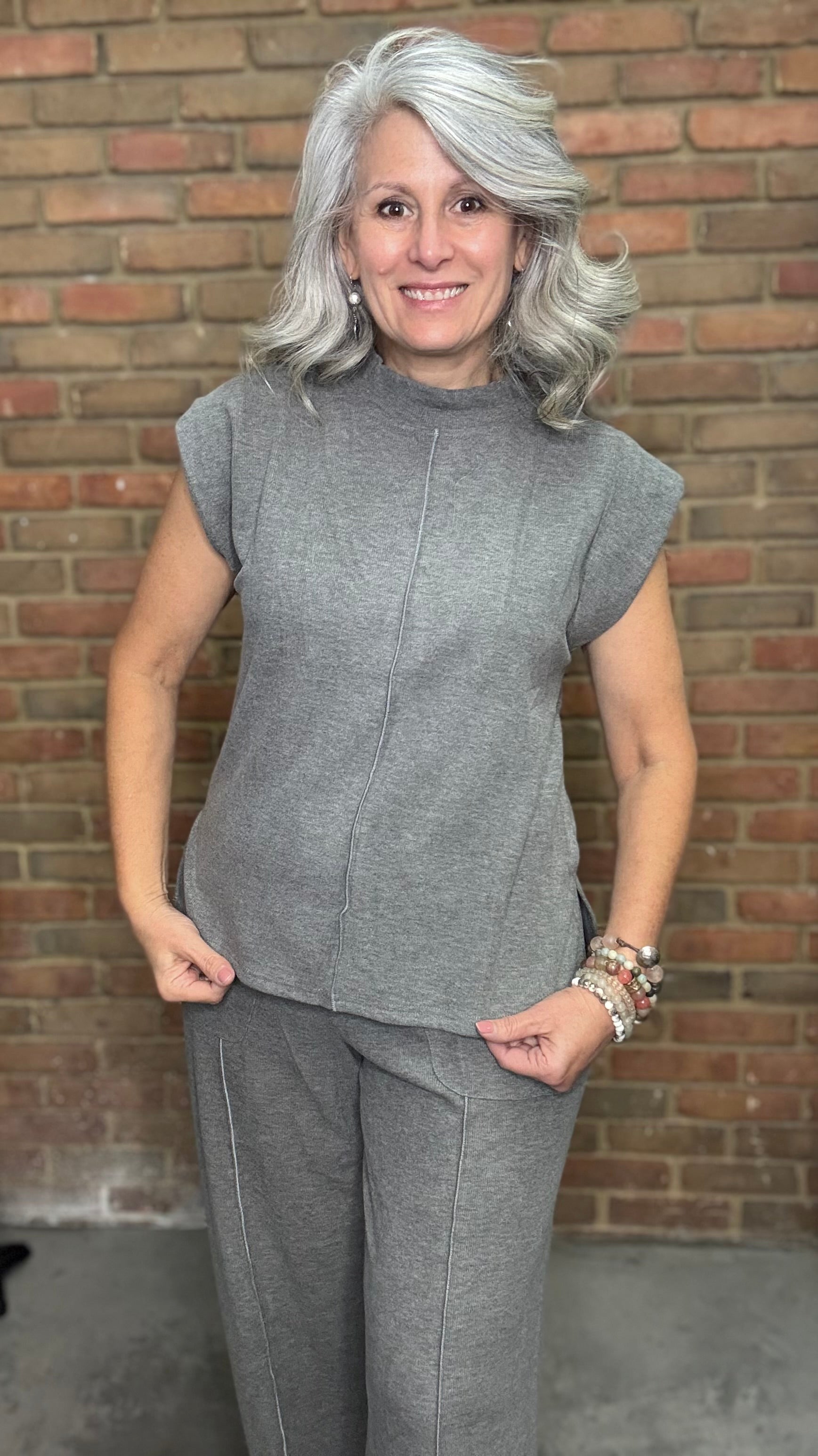 Grey Solid Detail Sleeveless Top