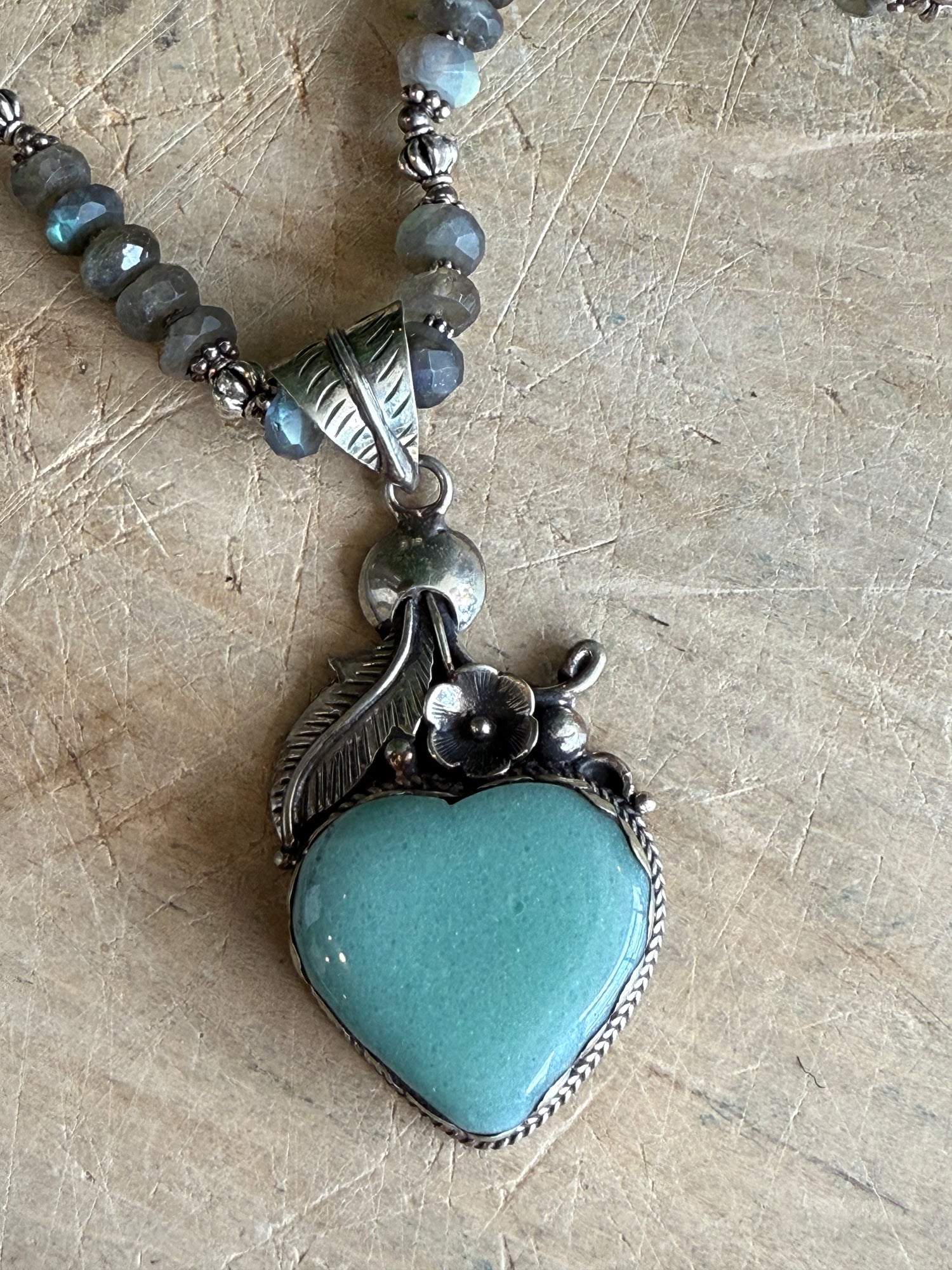 Jade Heart on Labradorite Necklace