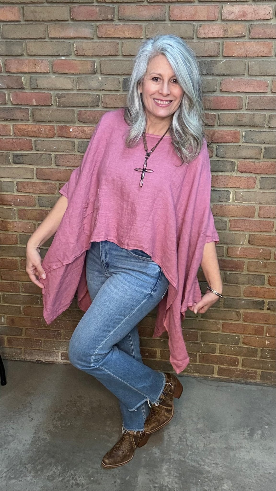 Linen One Pocket Cape Top - Vintage Vault Boutique