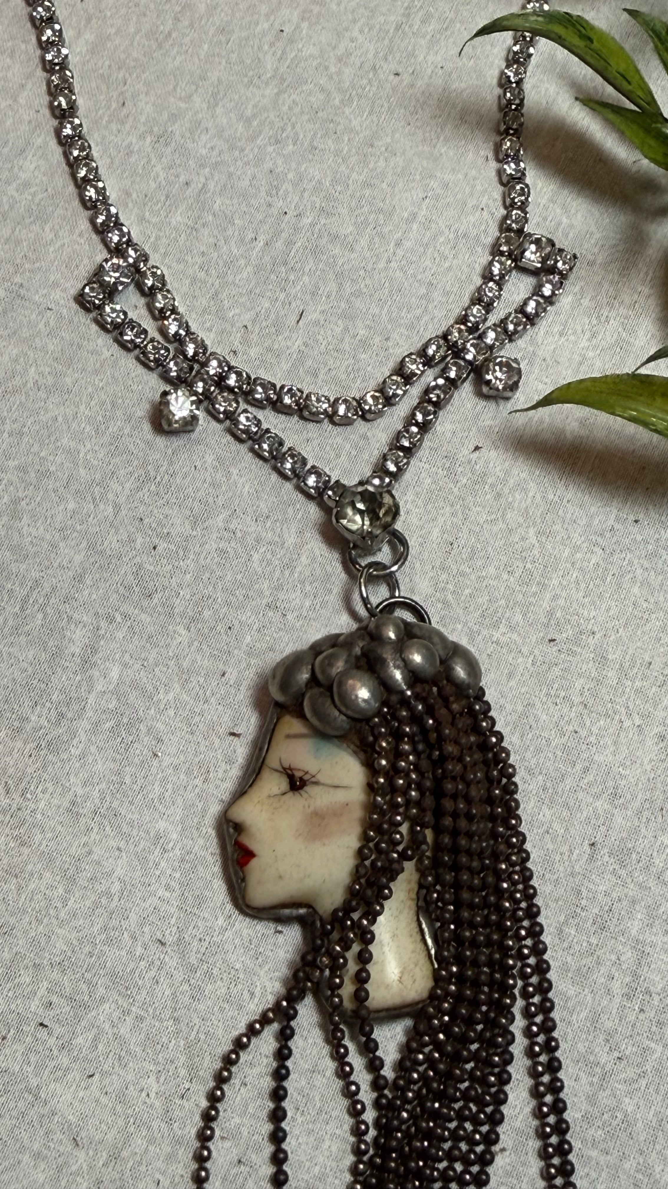 Vintage Face on Crystal Necklace