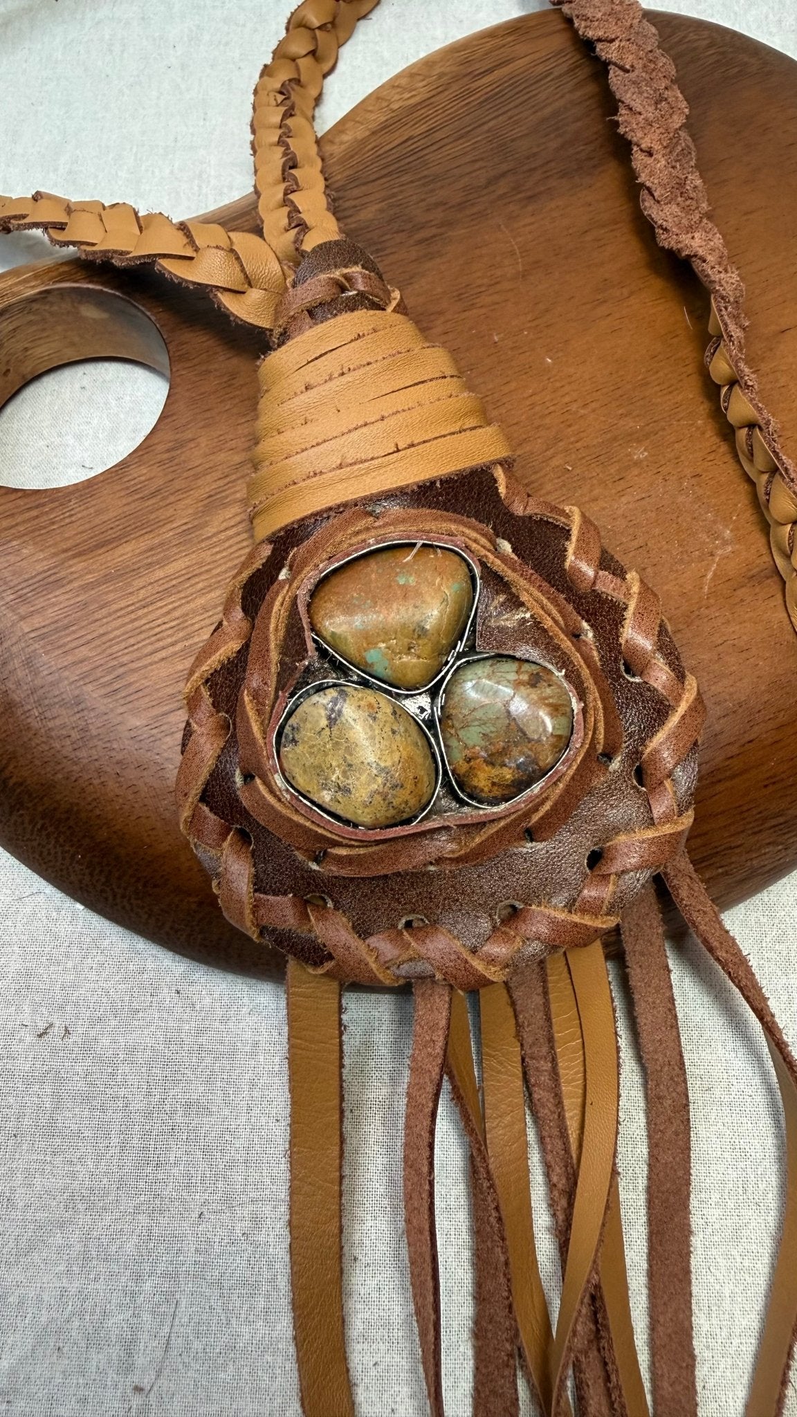 Long Braided Leather with Turquoise Necklace - Vintage Vault Boutique